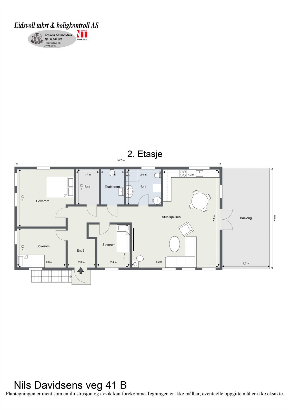 Plantegning av boligen som ligger fint til i 2 etasje. Galleribilde