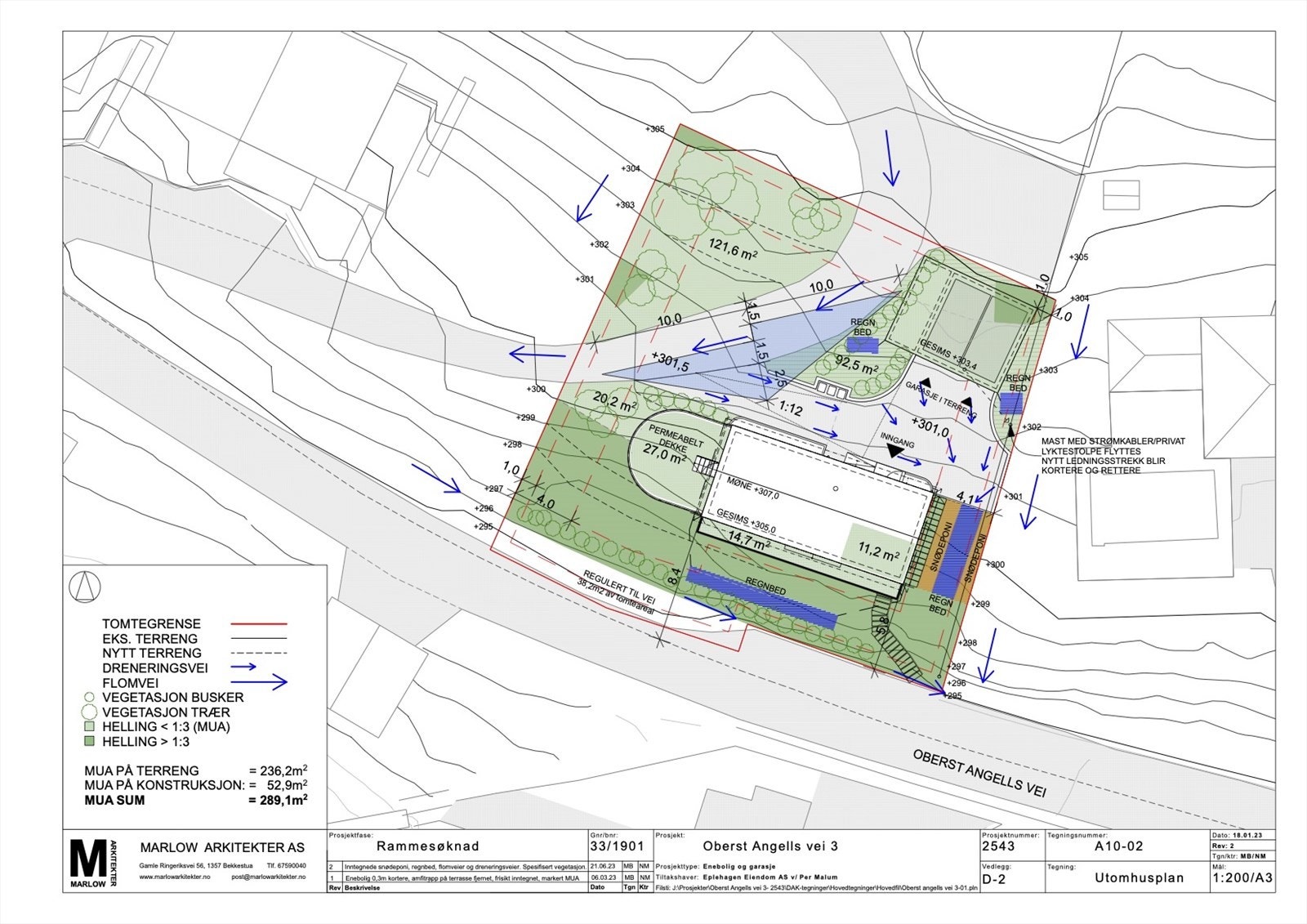 Utomhusplan. Tegninger innsendt i opprinnelig rammesøknad til Plan og Bygg. Forslaget er under behandling og foreløbig ikke godkjent Galleribilde