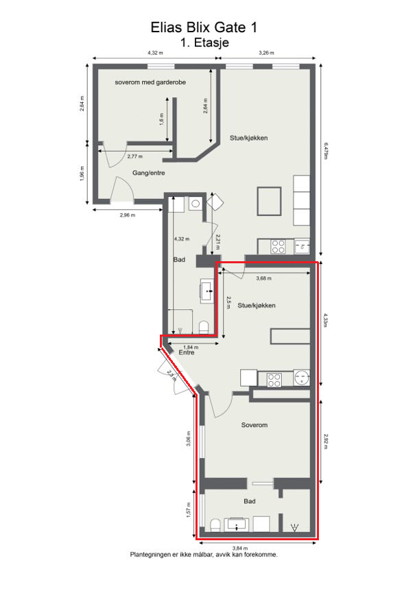 Plantegning utleiedel. Galleribilde