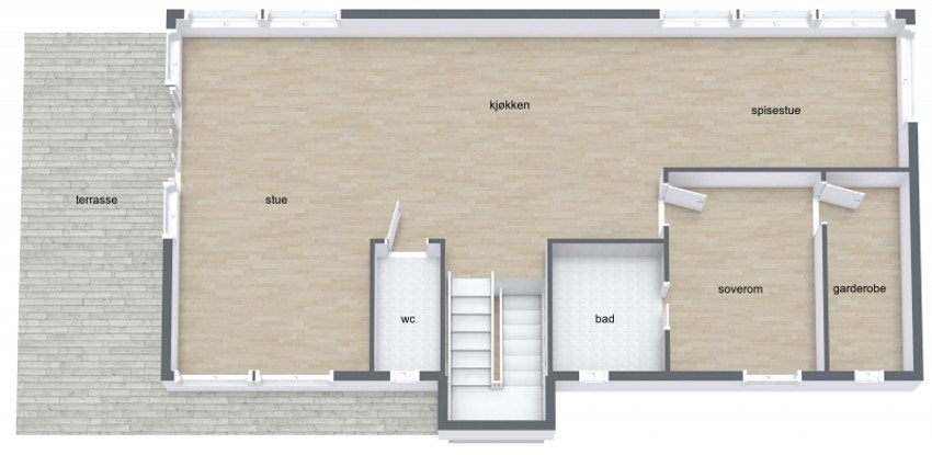 2.etg. byr på: stue/kjøkken, bad, toalettrom, soverom og walk-in-closet. Galleribilde