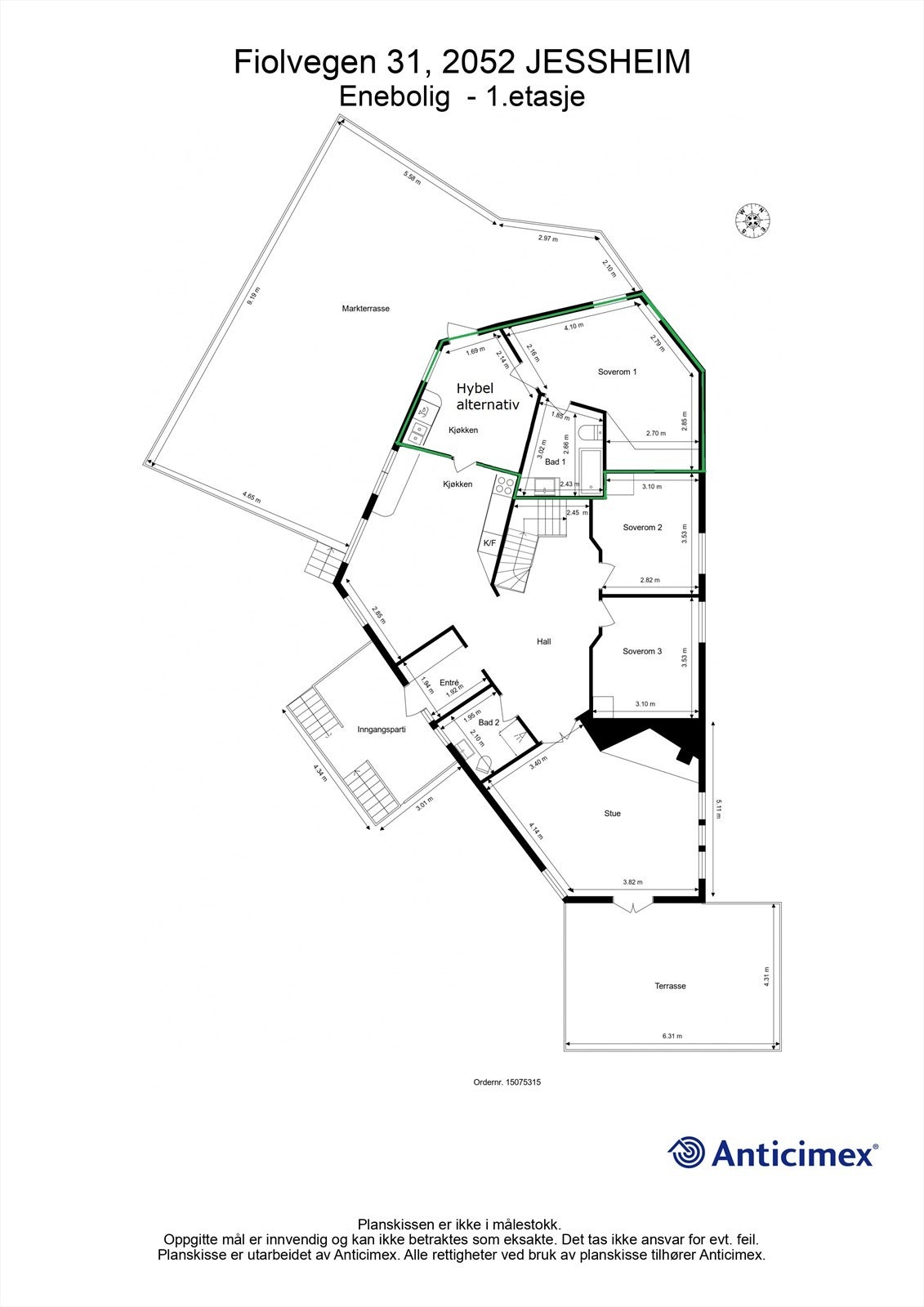 Alternativ plantegning med hybel - Dette er kun et forslag og det tas forbehold om dette faktisk lar seg gjøre. Galleribilde