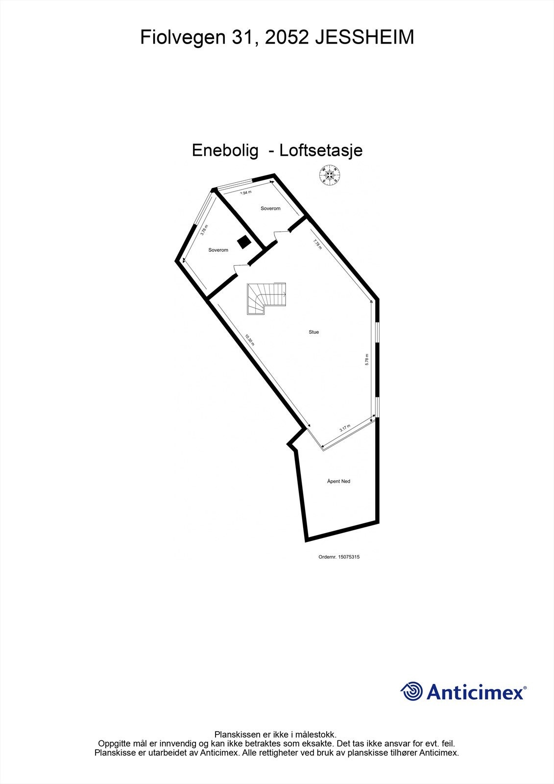 Plantegning alternativ loft - Mulig å sette opp en lettvegg for å dele opp rommet til flere rom Galleribilde