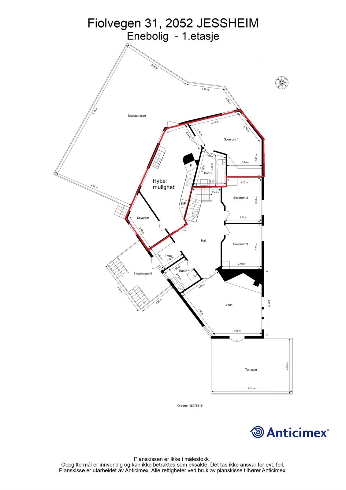 Alternativ plantegning med hybel - Dette er kun et forslag og det tas forbehold om dette faktisk lar seg gjøre. Galleribilde