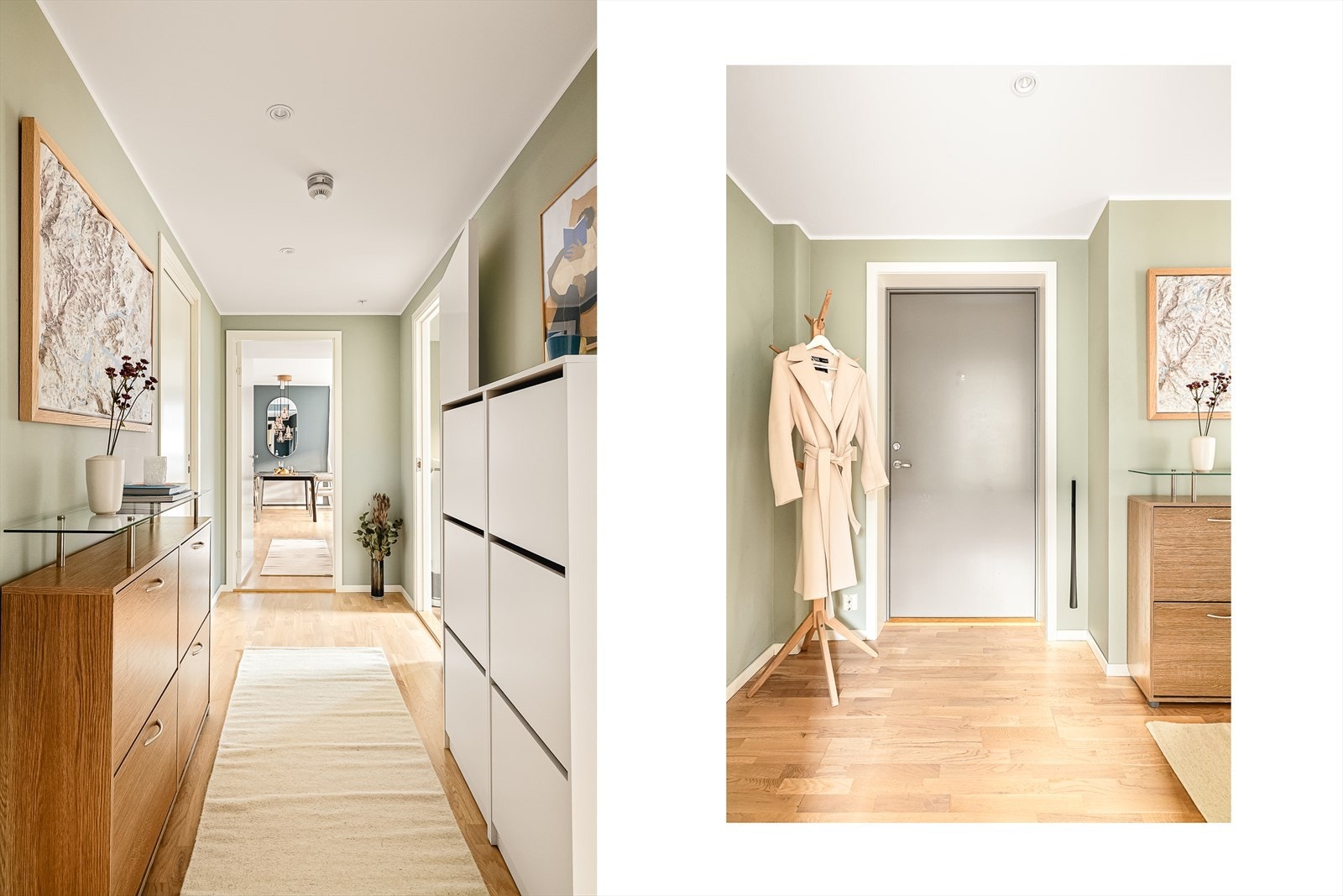 Hyggelig og innbydende entré med god oppbevaringsplass til sko og yttertøy. Galleribilde