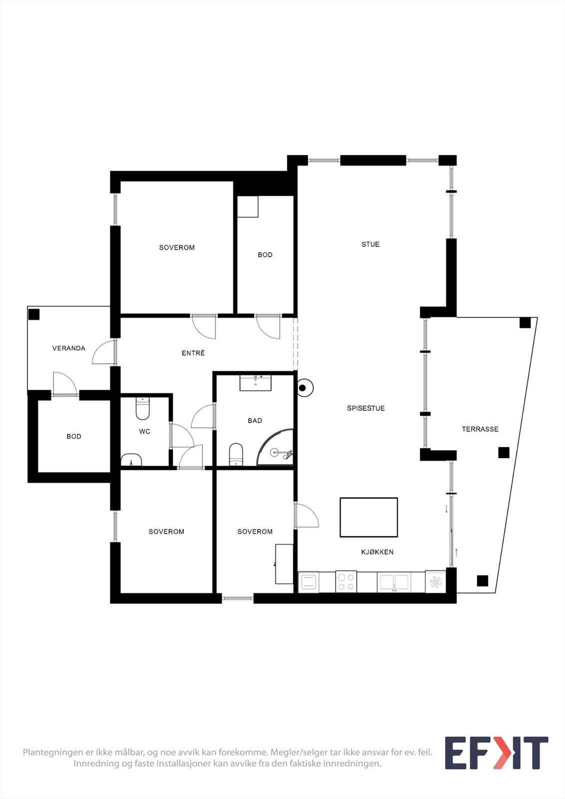 Plantegningen illustrerer boligens effektive og familievennlige planløsning. Galleribilde