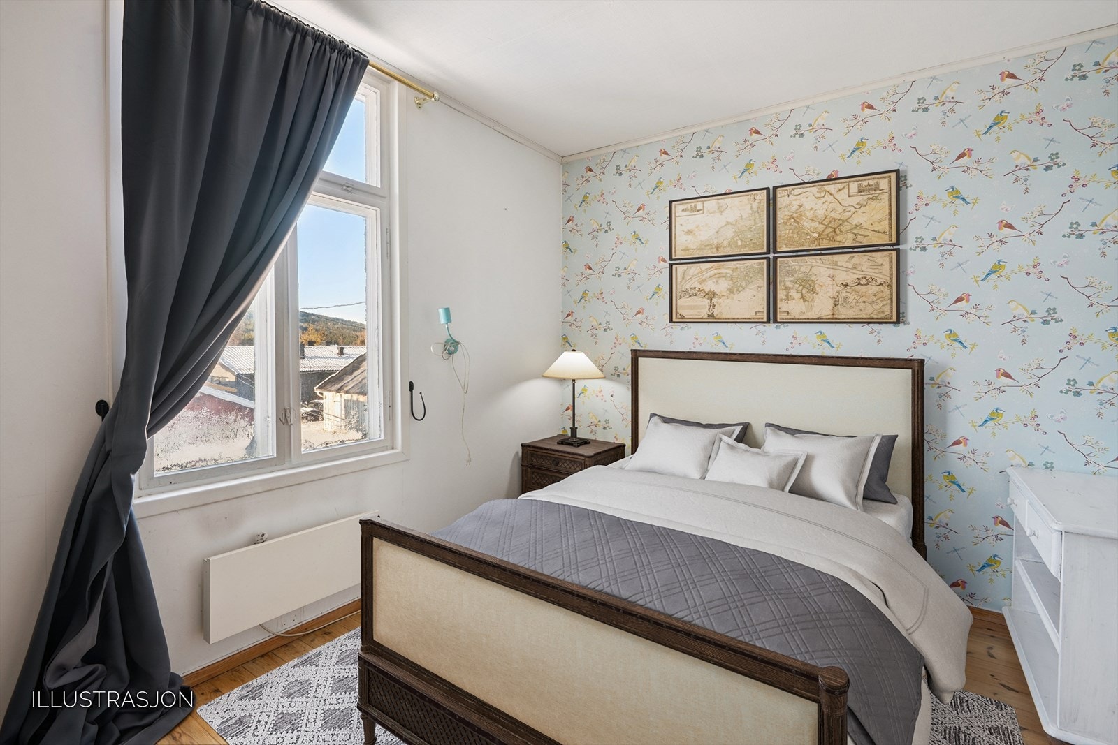 Overflatene varierer, med blant annet tapetserte vegger og originale tregulv. Galleribilde