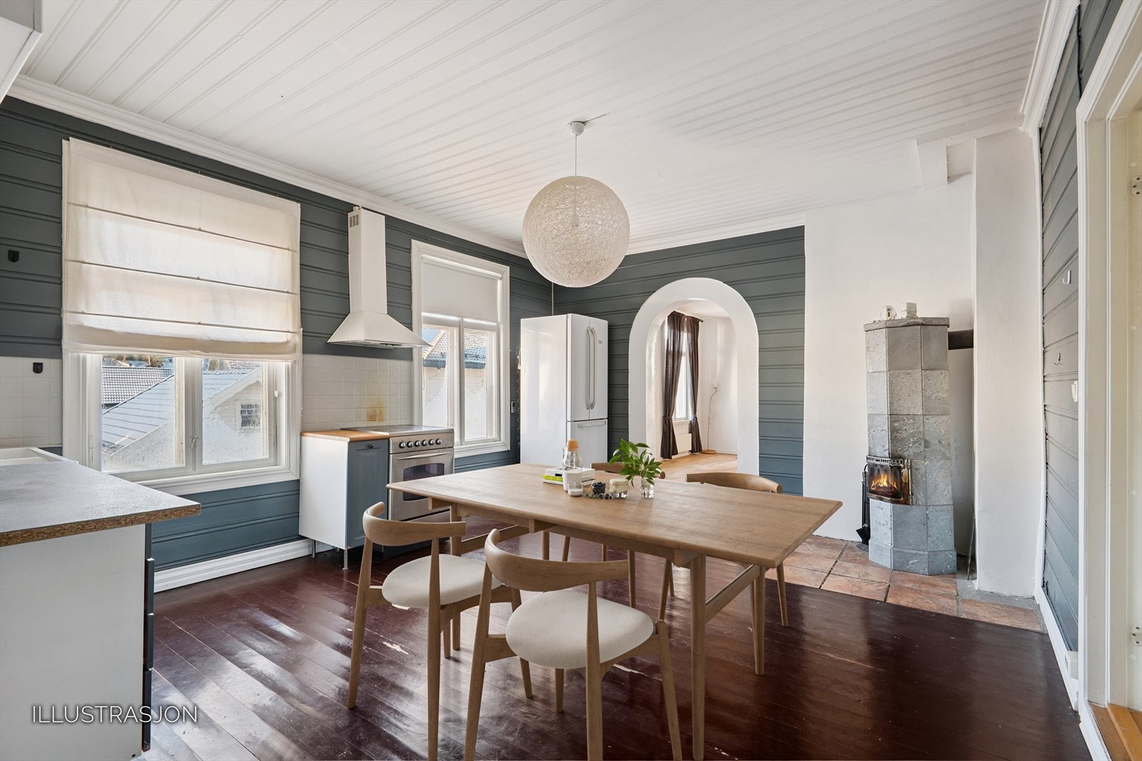 Illustrasjonen viser potensialet for en sosial spiseplass på kjøkkenet. Galleribilde