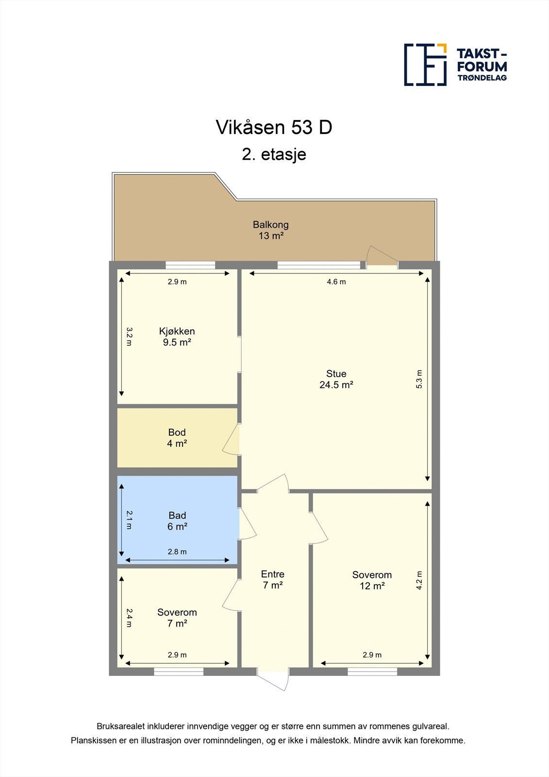 Leiligheten byr på en gjennomtenkt og funksjonell planløsning med to gode soverom, romslig balkong, både innvendig og utvendig bod, samt tilgang til kaldloft som gir ekstra lagringsmuligheter. Galleribilde