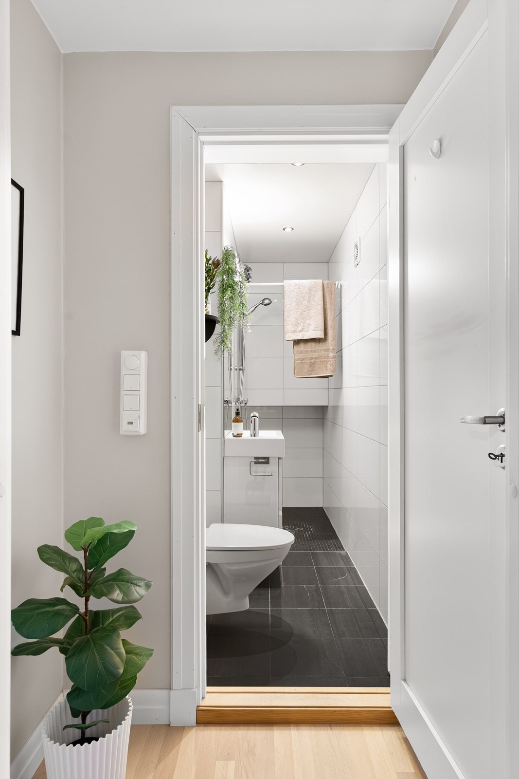 Mellom stuen og badet er det en liten mellomgang. Her er det for eksempel plass til liten kommode. Galleribilde