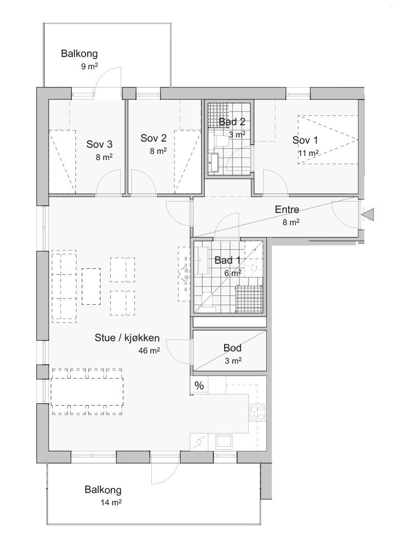 Leiligheten ligger i 3.etasje. Adkomst fra garasjen er vi heis opp til atriet. Gangsti med varmekabler fører deg videre til oppgangen til 42E, hvor det er en ny heis opp til 3.etasje. Galleribilde