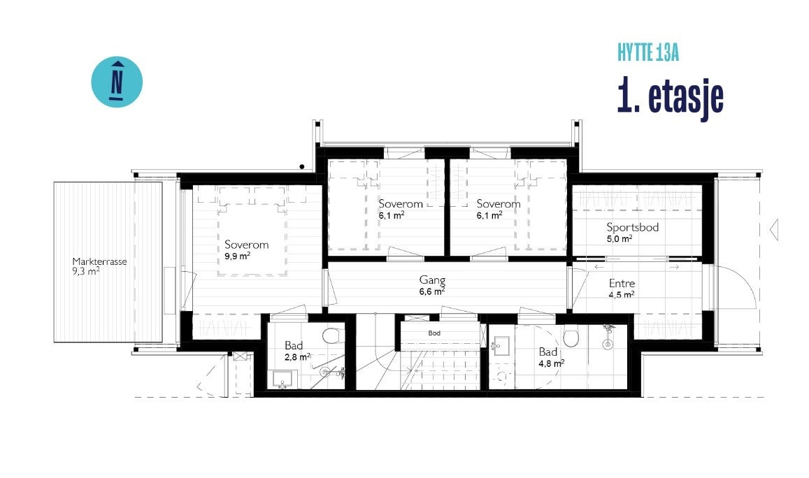 Plantegning Svartskardvegen 228A (chalet 13A), 1. etasje. Galleribilde