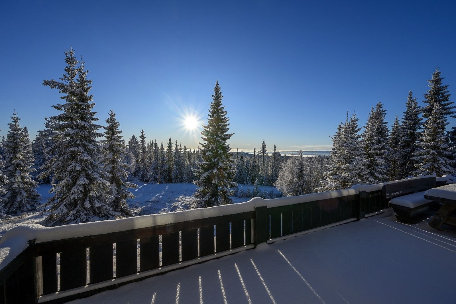 Terrassen har ingen innsyn. Her kan du sitte helt i fred og ro... (og naken om du vil) Du ser ingen hytter - bare sol og guds frie natur. Galleribilde