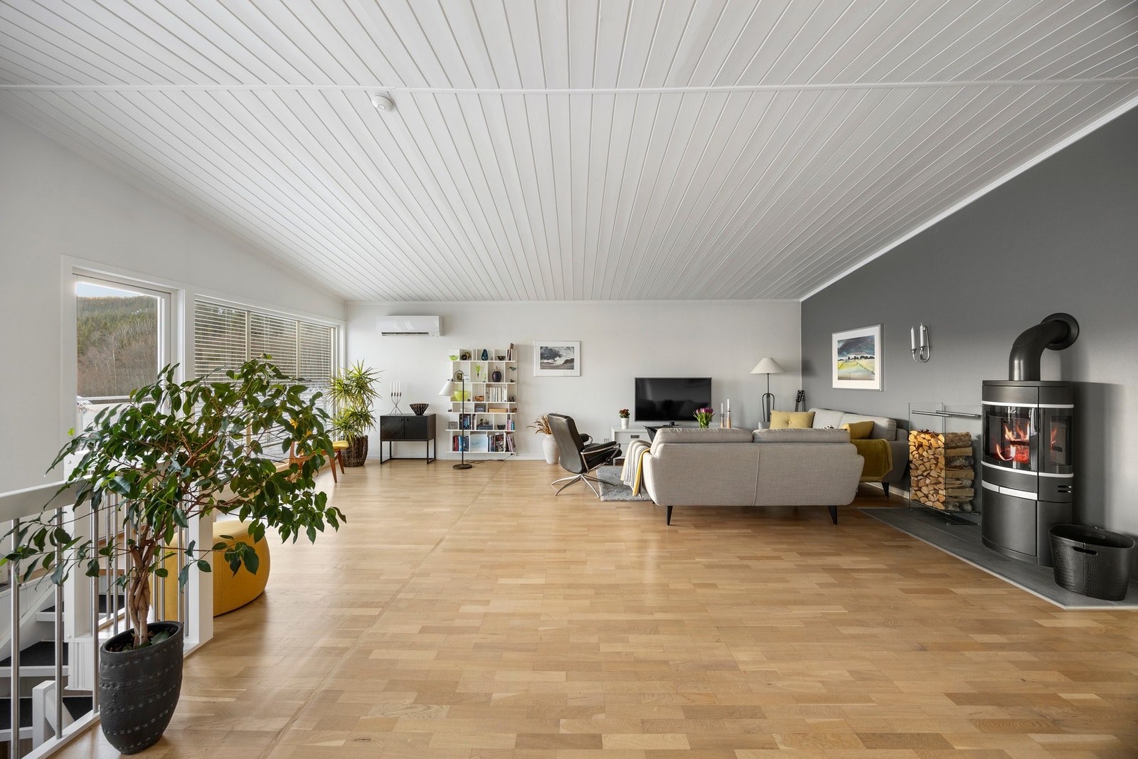 Stuen er romslig, og har god plass til flere møbelsoner. Galleribilde