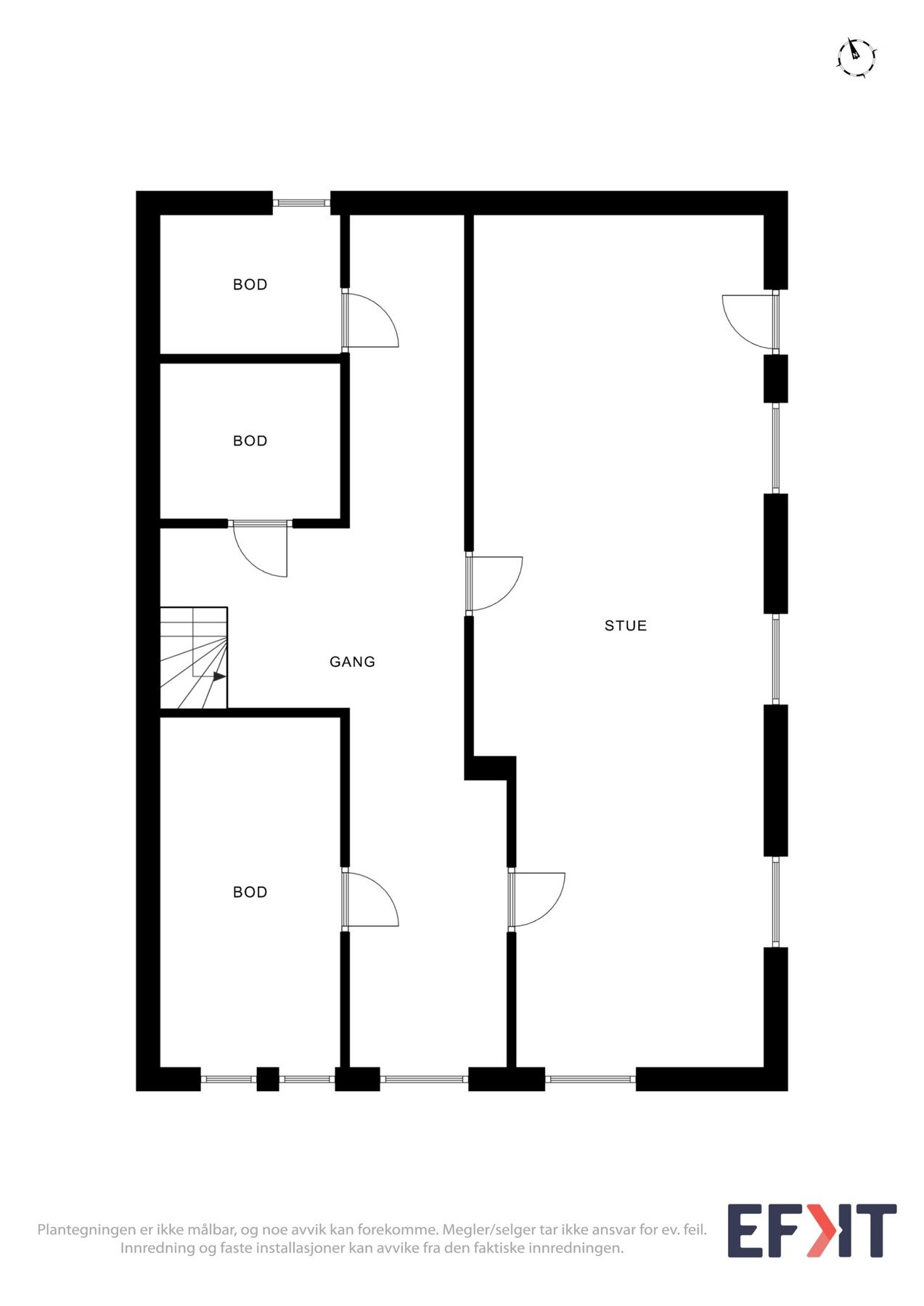 Plantegning kjeller. Rom merket som stue er ikke omsøkt. Rommet er opprinnelig godkjent som "arbeidsrom" og "rullerom" Galleribilde