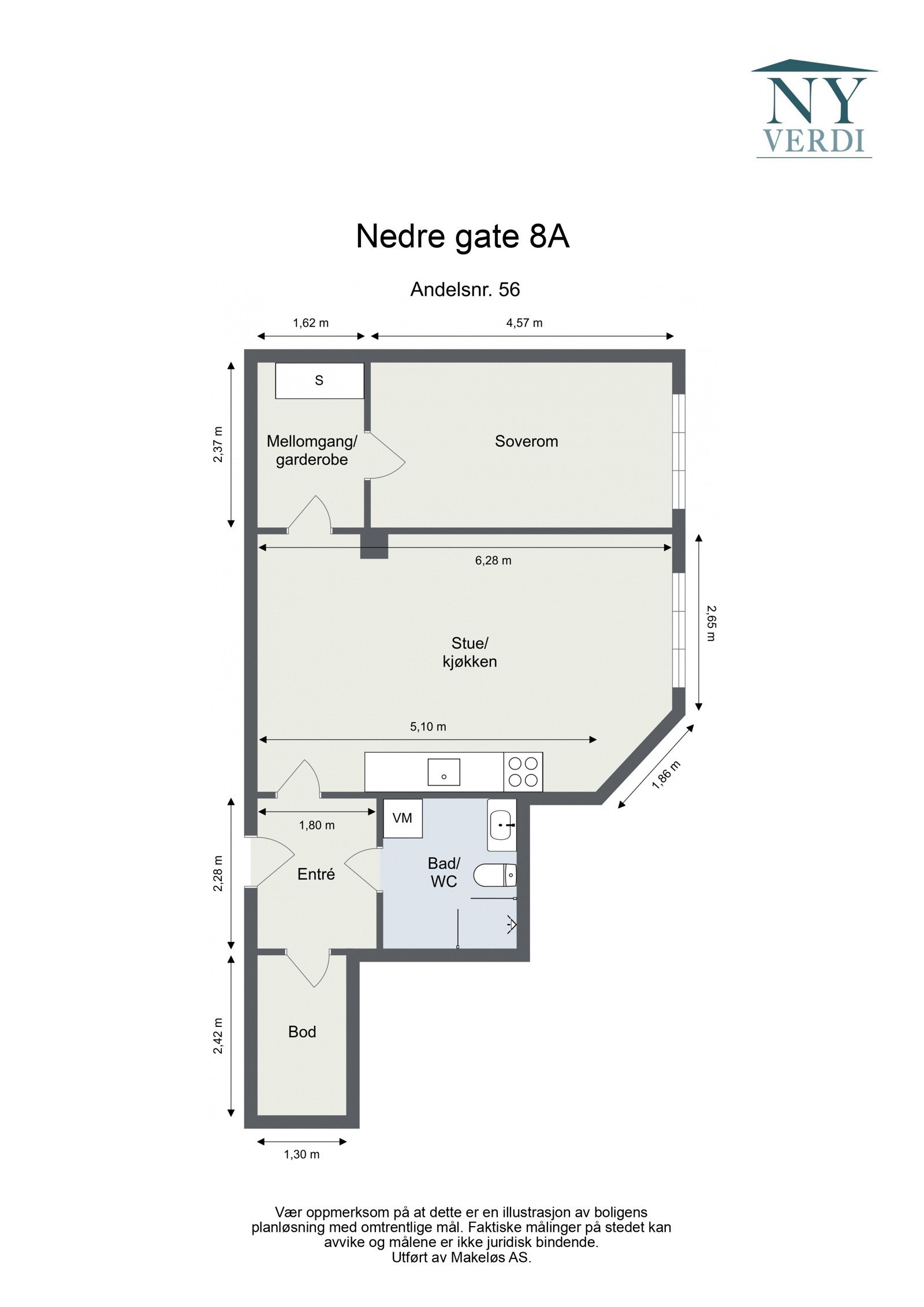 Plantegning 5. etasje med heis. Galleribilde