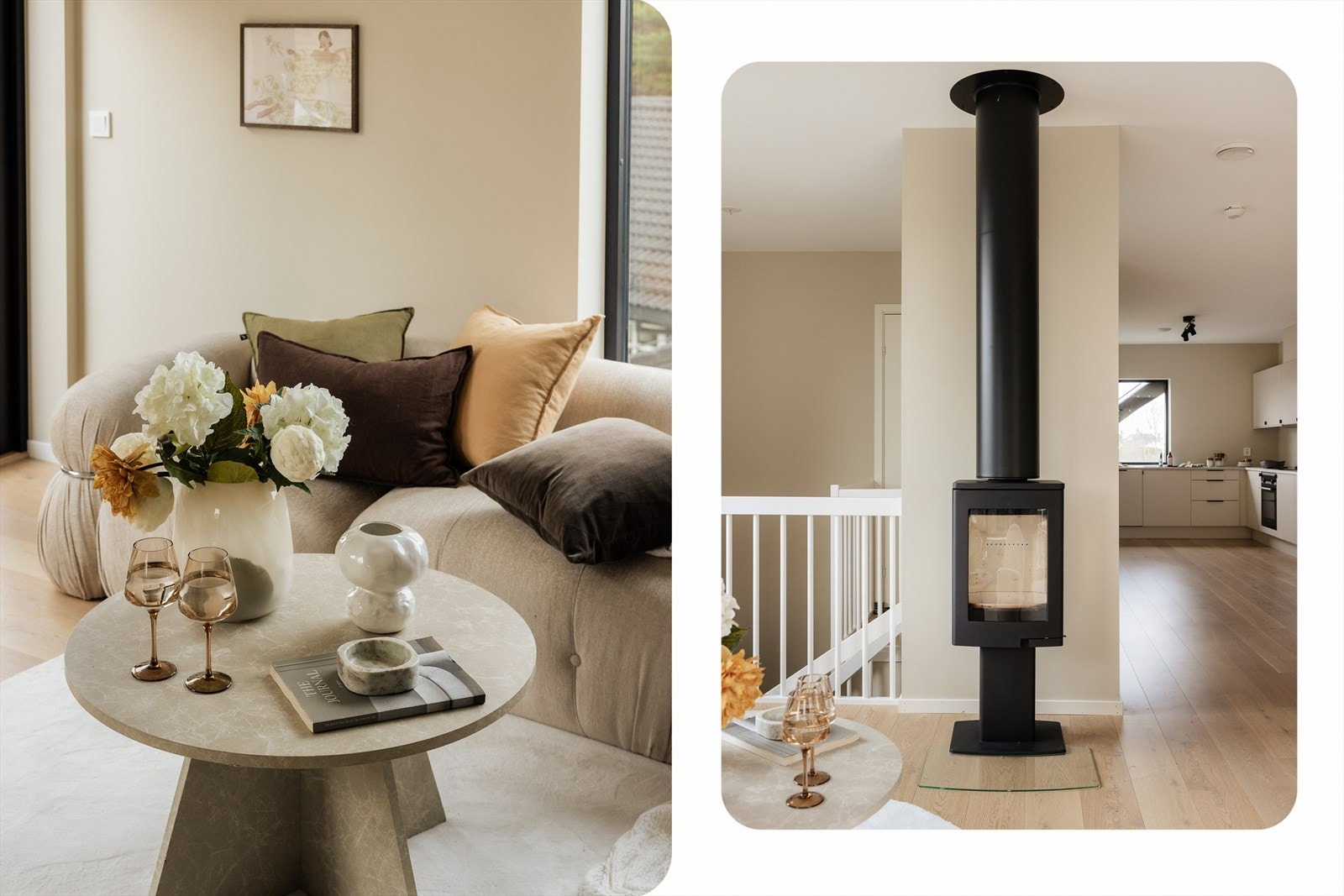 En moderne, rentbrennende peis bidrar til både varme og hygge på mørke vinterkvelder Galleribilde