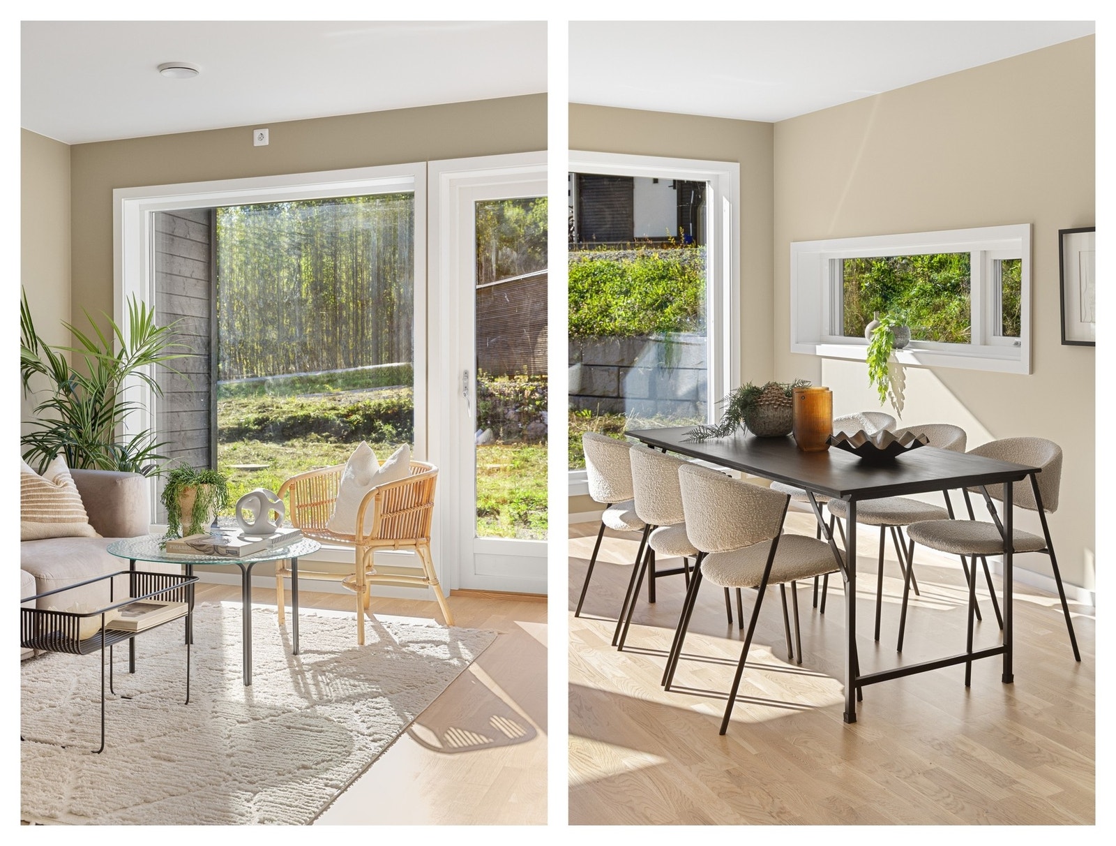 Stue / Spisestue - Gulvoverflater er belagt med lys hvitpigmentert eikeparkett fra Boen Galleribilde