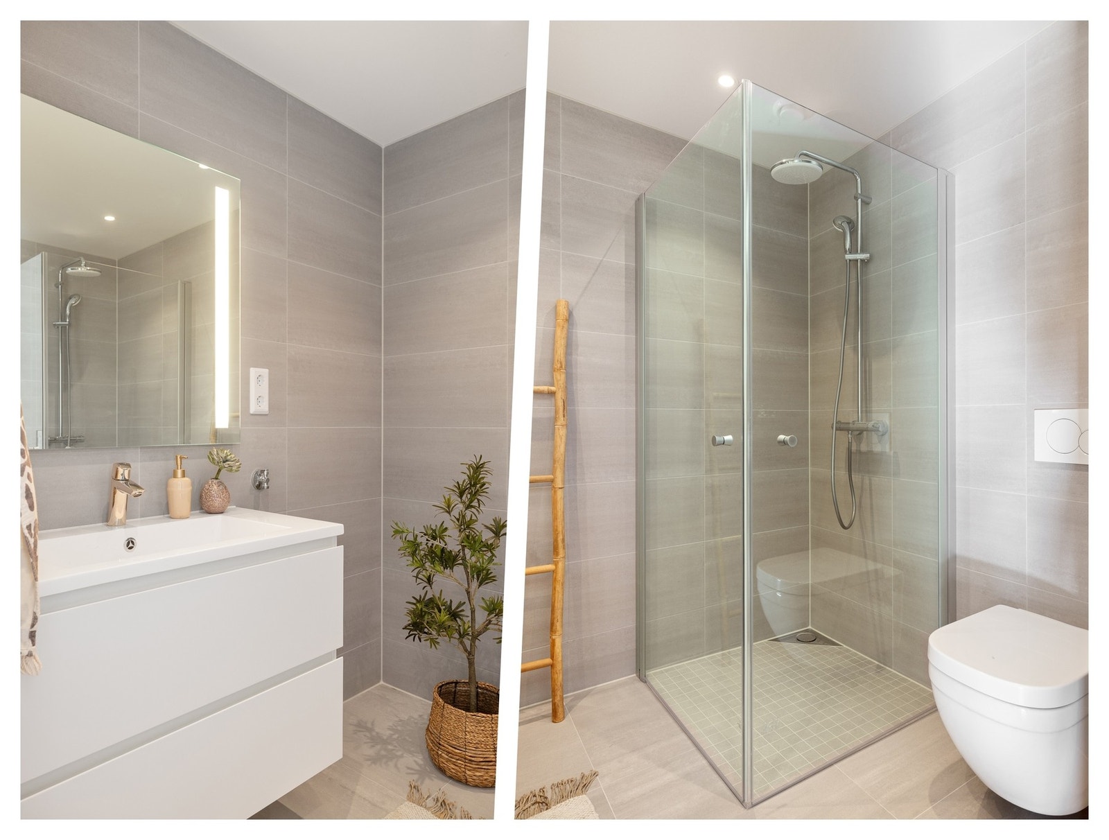 Romslig hovedbad med opplegg for vaskemaskin Galleribilde