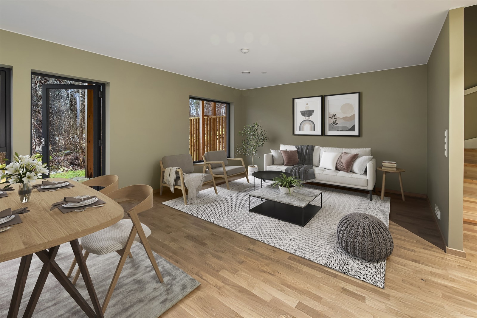 God plass til sofahjørne/ tv-hjørne i stuen. Bildet er digitalt stylet Galleribilde