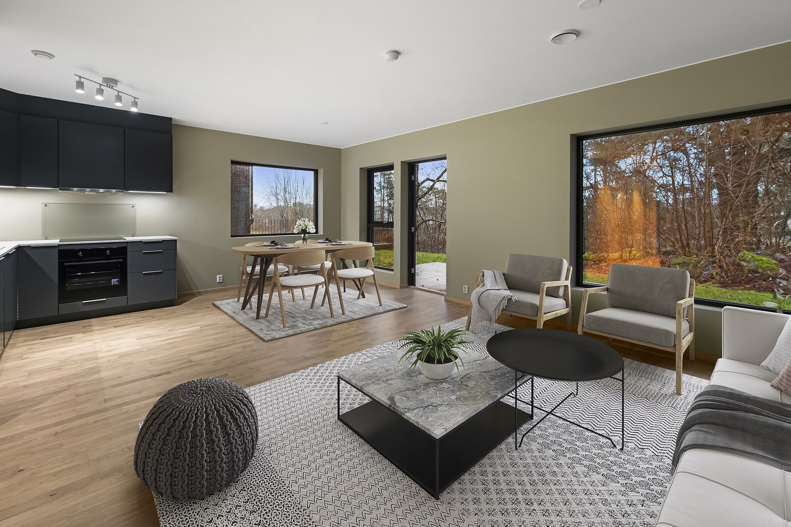 Kjøkken/ stue. Bildet er digital-stylet Galleribilde