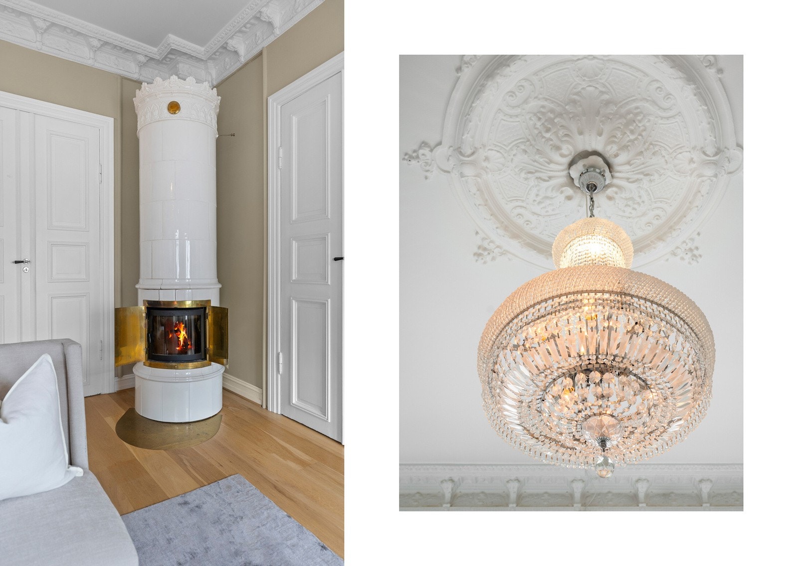 Den klassiske kakkelovnen gir både varme og sjarm - et vakkert samlingspunkt i rommet. Galleribilde