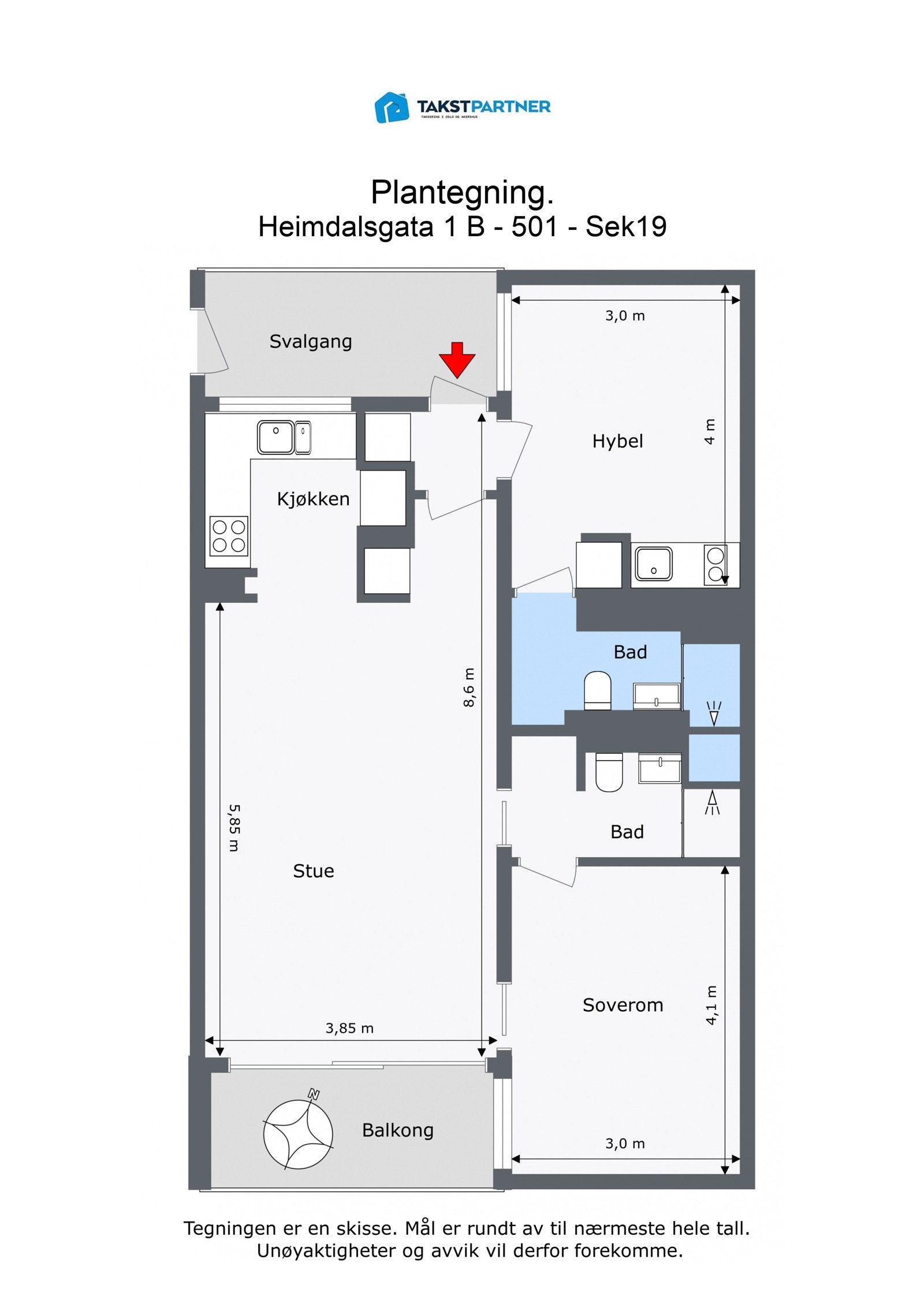 Plantegning med mål. Galleribilde