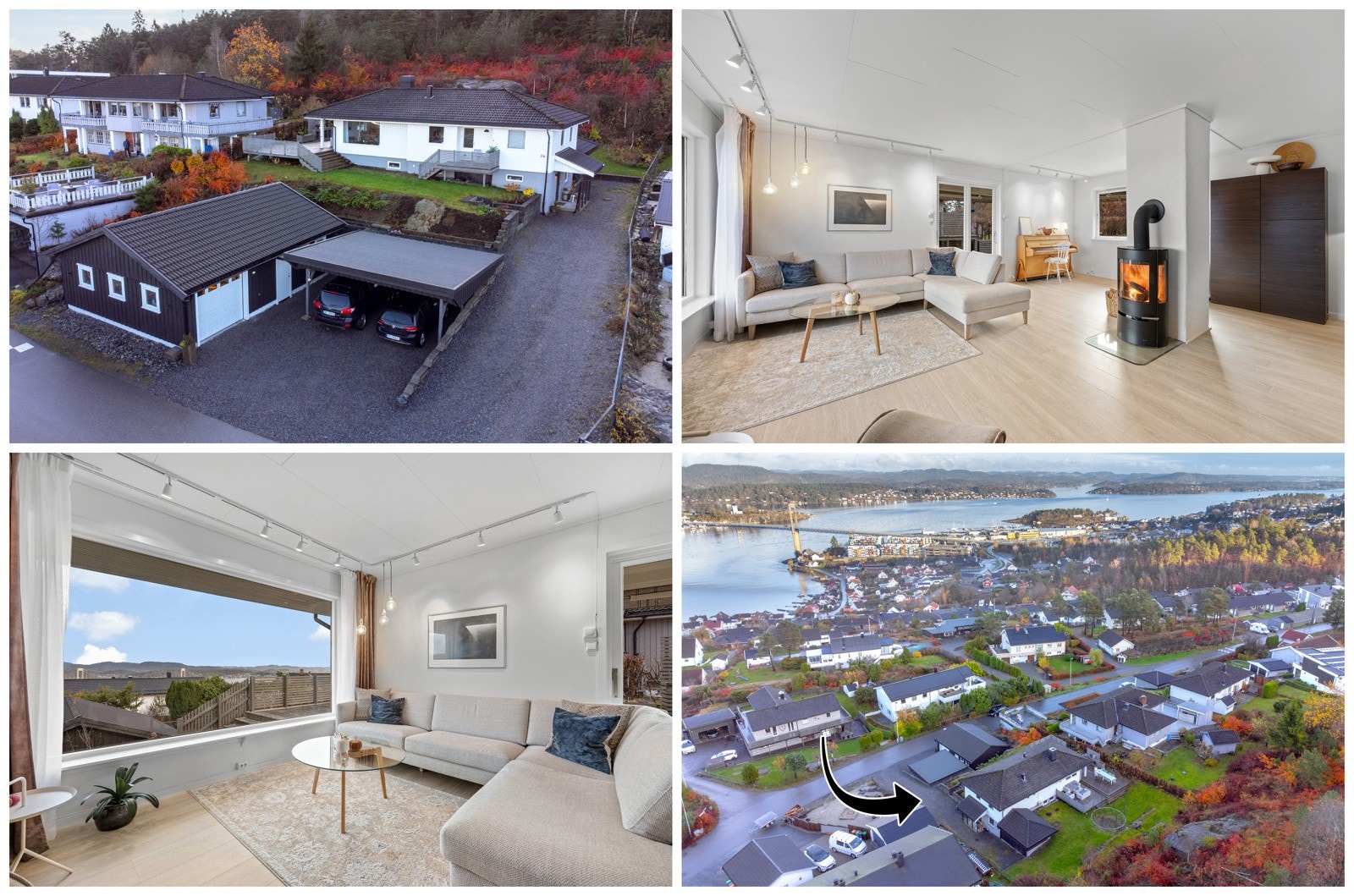 Boligen ligger på en tomt med attraktiv beliggenhet og flott sjøutsikt, i et rolig og etablert boligområde med kort vei til natur, turområder og nødvendige servicetilbud. Galleribilde