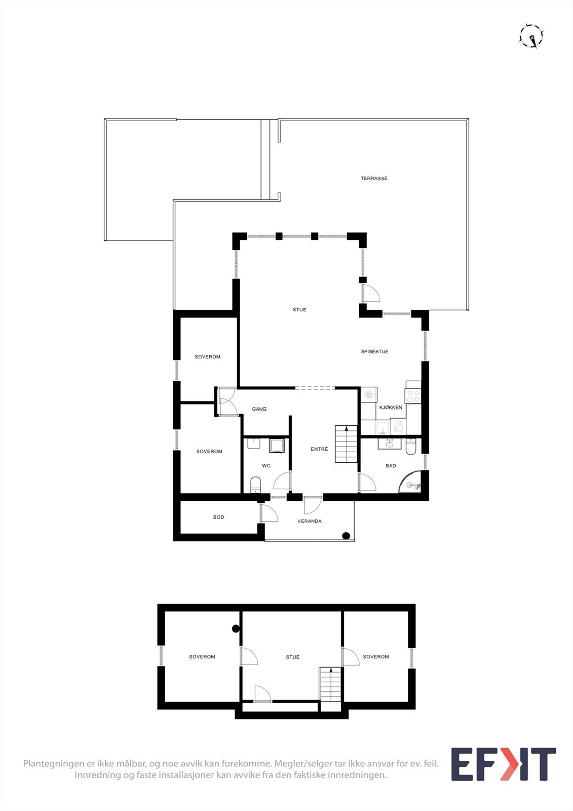 Plantegningen gir en samlet oversikt over hyttas arealer fordelt på hovedplan og loft/hems. Galleribilde