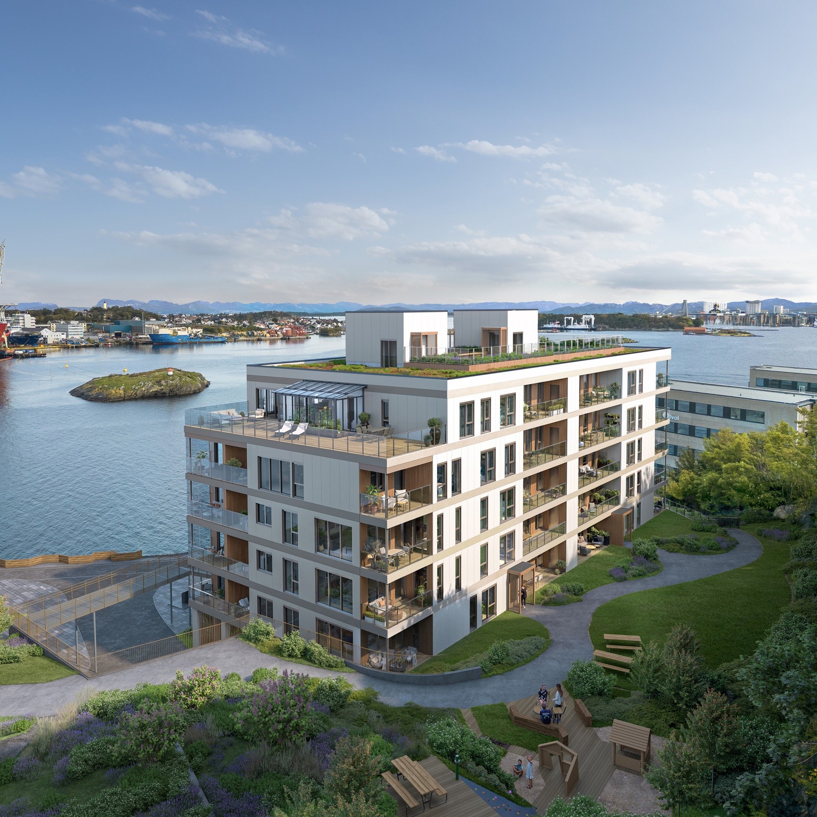 Velkommen til Innseilingå!
Bo sjønært like utenfor sentrum - med fantastisk felles takterrasse på toppen av bygget.
Det gjøres oppmerksom på at illustrasjoner er kun ment for å danne et inntrykk og vil avvike fra endelig leveranse. Galleribilde