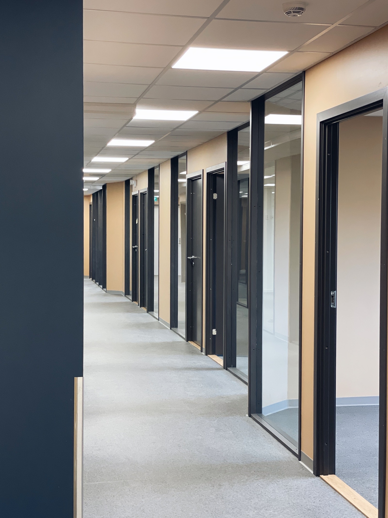 Lokalene, med fire kontorer ved siden av hverandre som er ledige for utleie. Galleribilde