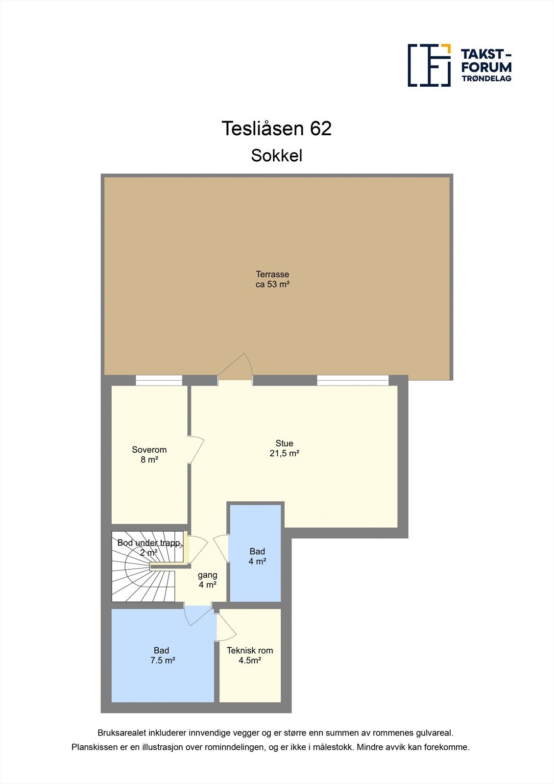 Ta en titt på planskissen av sokkelen og gjør deg kjent med romfordelingen! Galleribilde