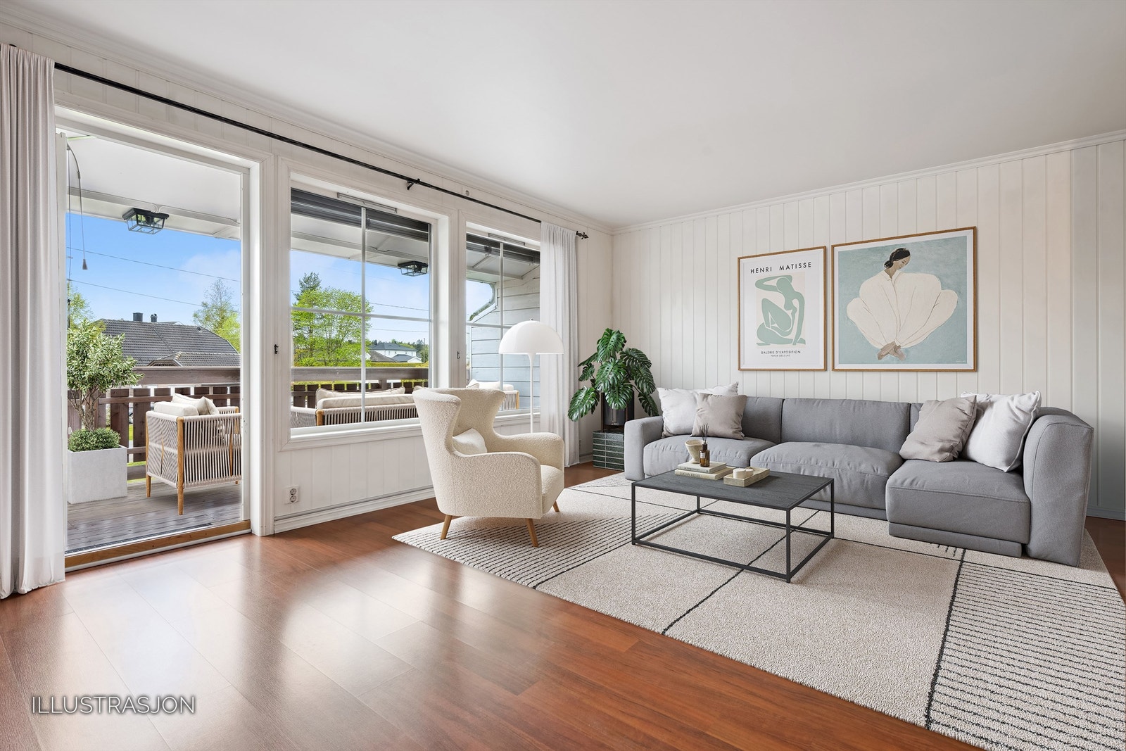 Lys og luftig stue med gode vindusflater (Digitalt stylet foto). (Foto: Morten Eriksen). Galleribilde