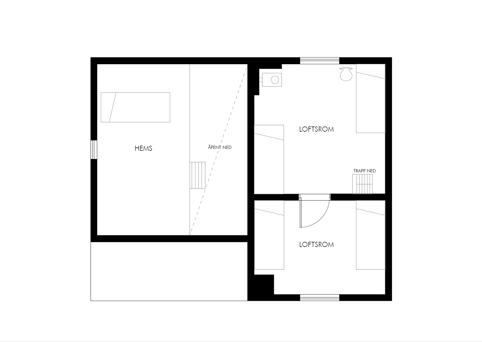 Plantegning hems og loft. Galleribilde