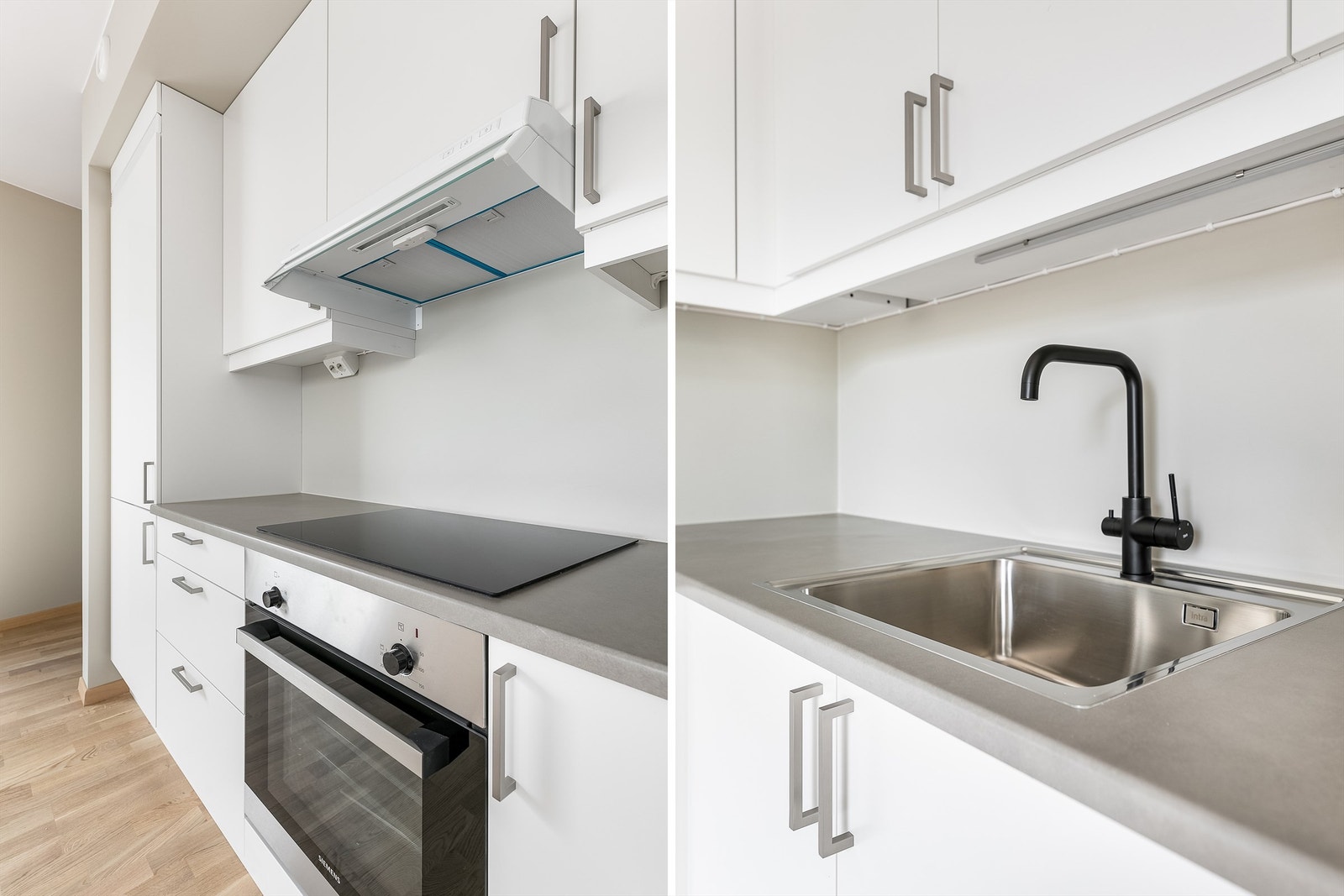 Over kjøkkenbenkene er det både lys og rikt med strømuttak. Galleribilde