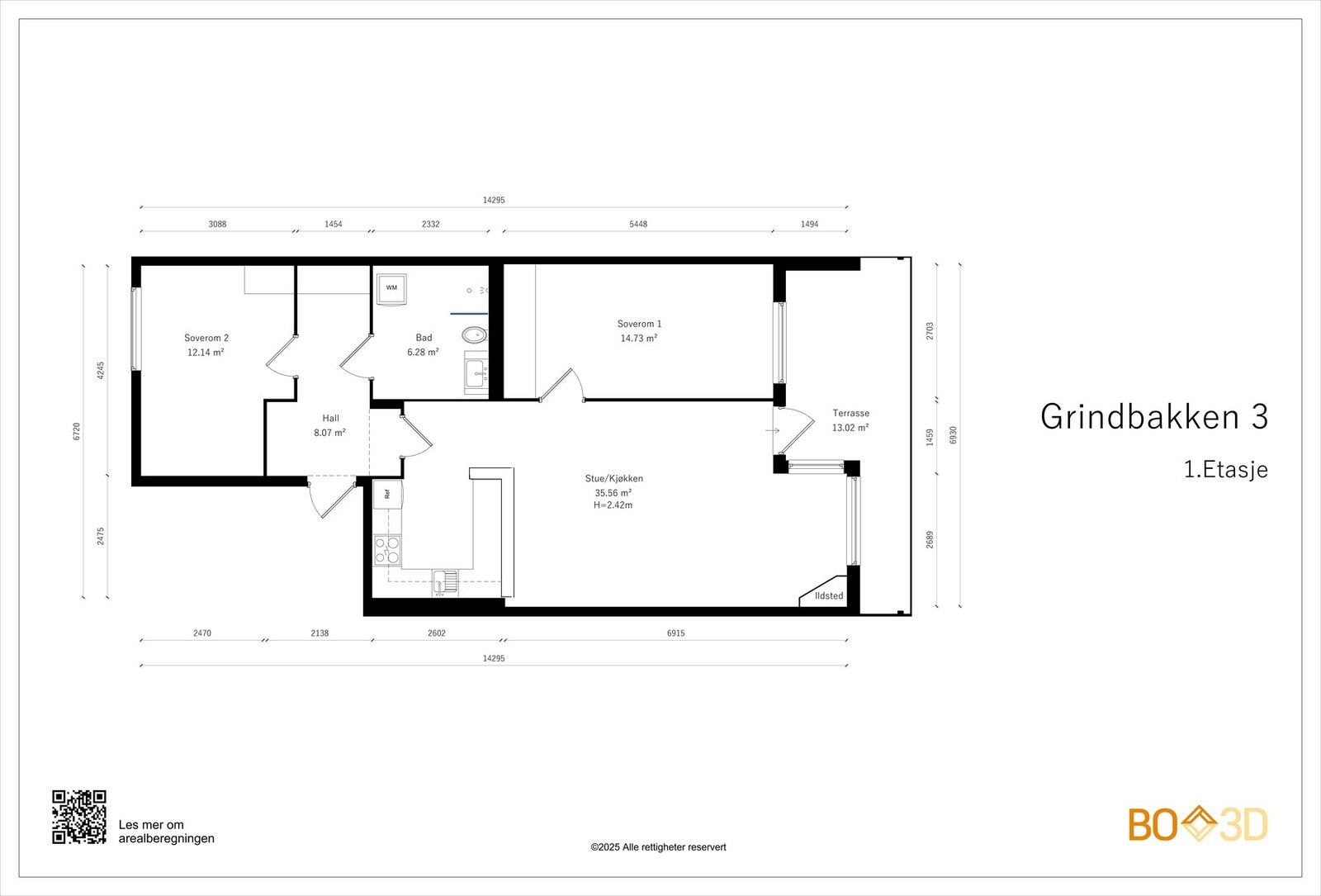 Plantegning. Til leiligheten medfølger det to garasjeplasser i lukket garasjeanlegg Galleribilde