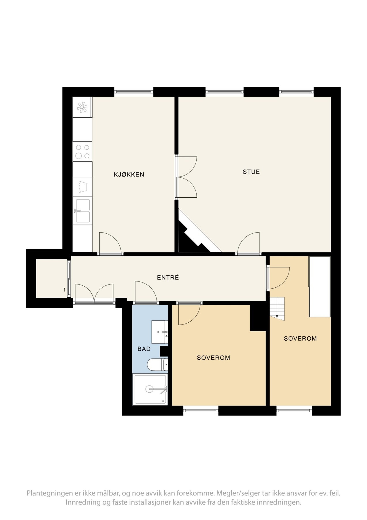 Alternativ planløsning. En nabo i A-oppgangen har gjort tilsvarende som vist over. Kjøper må selv undersøke med fagfolk om dette lar seg gjøre. Galleribilde