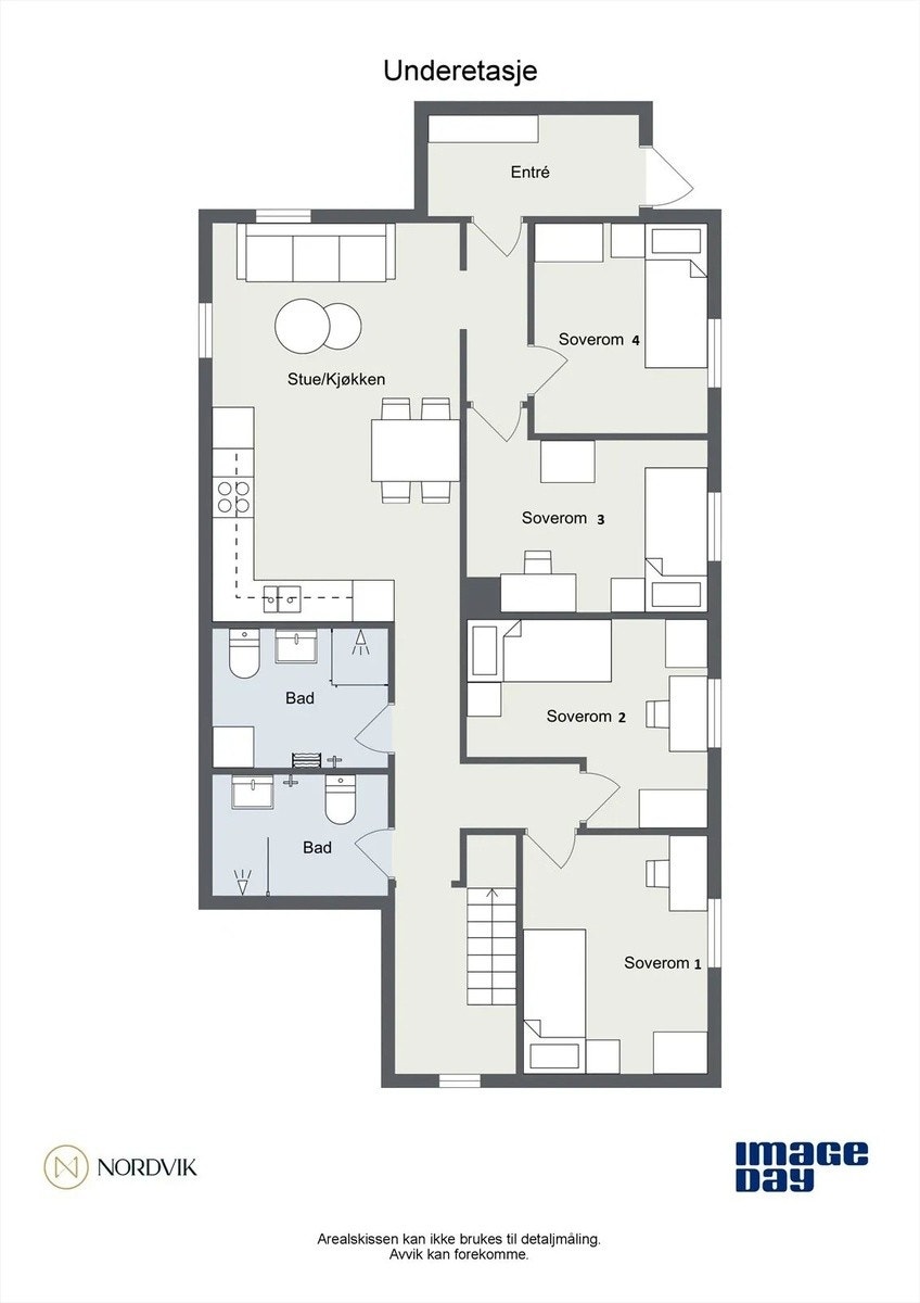 Plantegning, Sov 1 og 2 er ledig. Galleribilde
