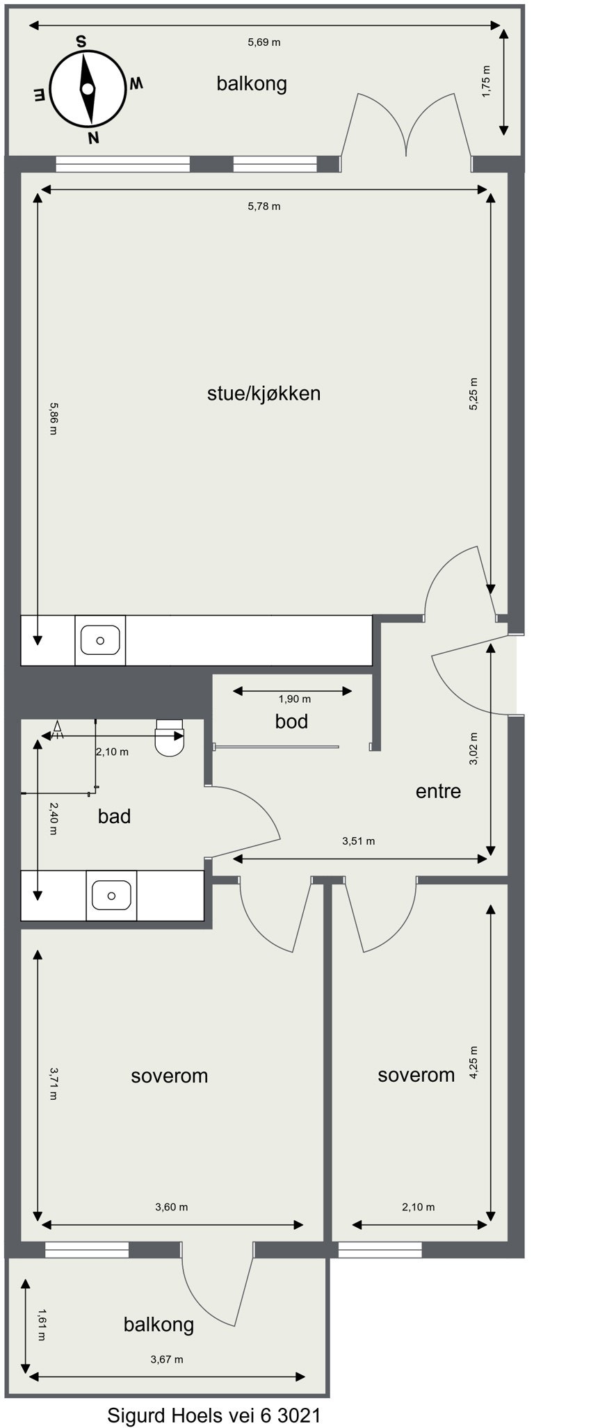 Innhold: Entré, 2 soverom, stue/kjøkken, bod/garderobe og bad. Galleribilde