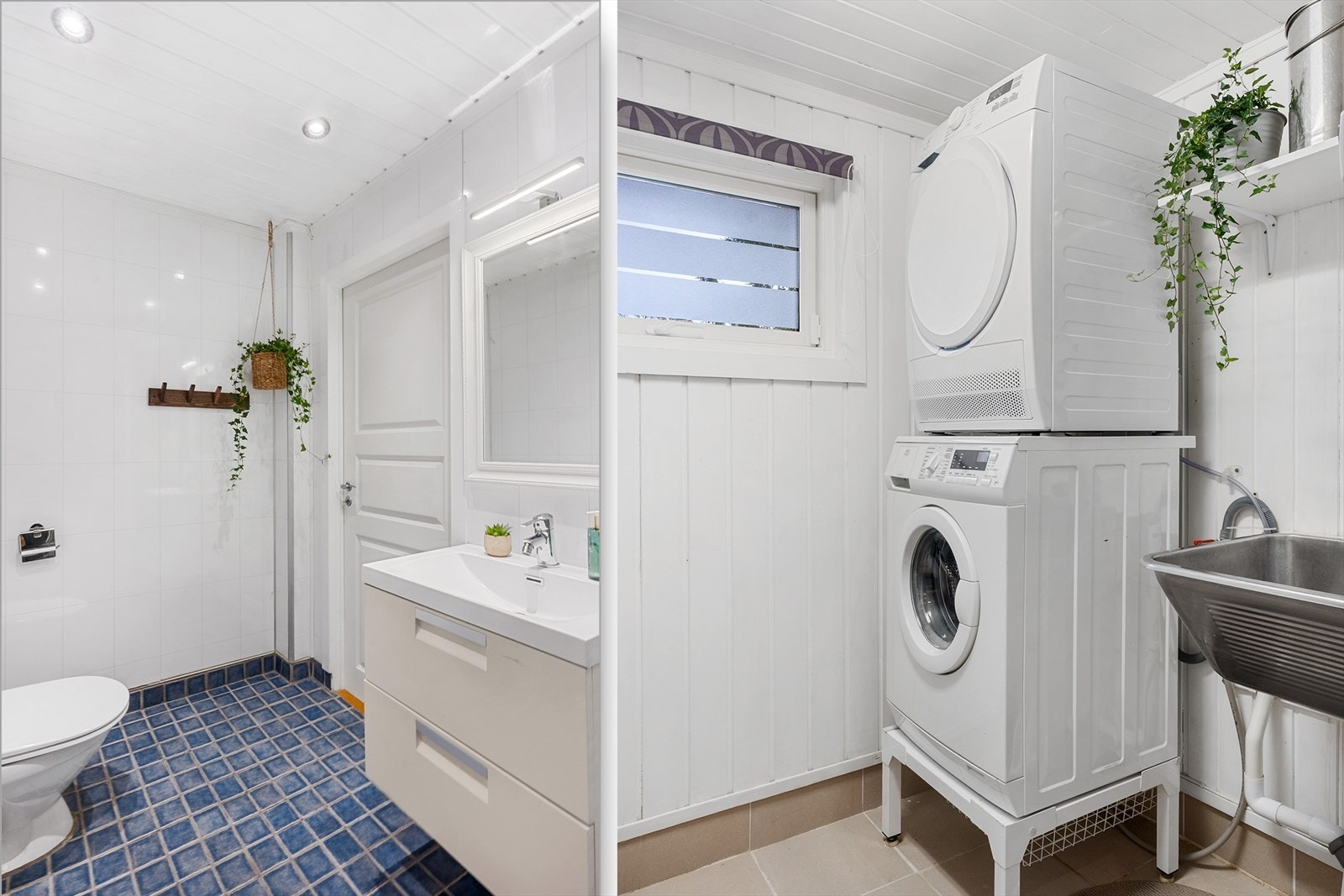 Det separate vaskerommet har i likhet med badet, TG 3 og oppgraderingsbehov. Her er flislagt gulv, øvrige overflater med panel, utslagsvask og varmtvannsbereder. Galleribilde