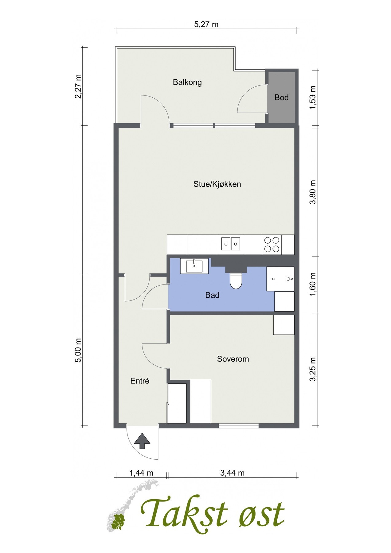 Legg merke til den gode planløsningen. I tillegg medfølger det garasjeplass og to boder. 1 bod i samme etasje på 4 kvm, samt 1 bod tilknyttet balkong på 1,2 kvm. Galleribilde