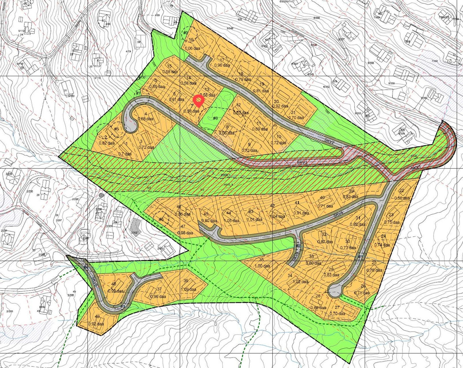 Tomtekart Børrelie med tomt 7 markert Galleribilde