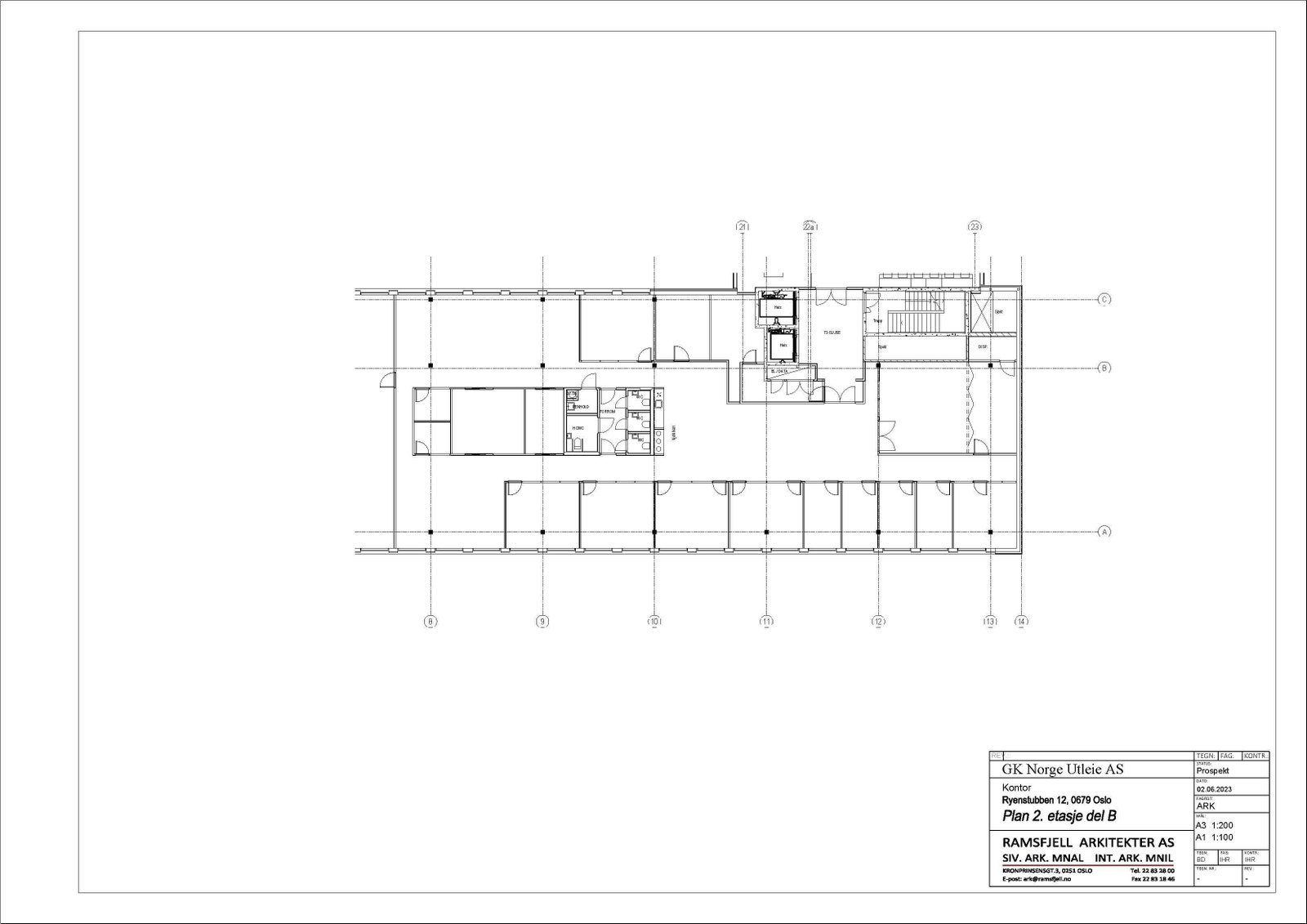 Ledig areal i 2. etasje ca 860 kvm innredet med blanding av cellekontorer og landskap. Galleribilde