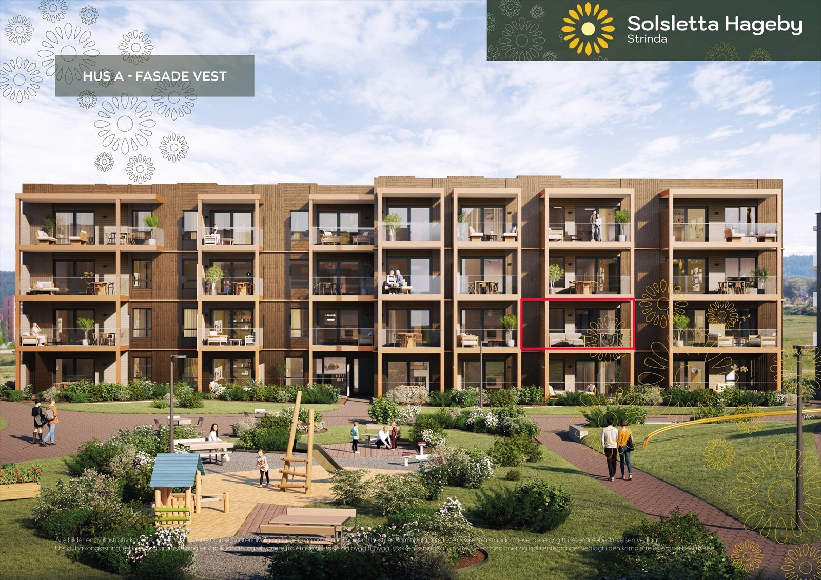 Leiligheten har en herlig beliggenhet i feltet. Den er vestvendt med utsyn til det frodige parkanlegget. Galleribilde