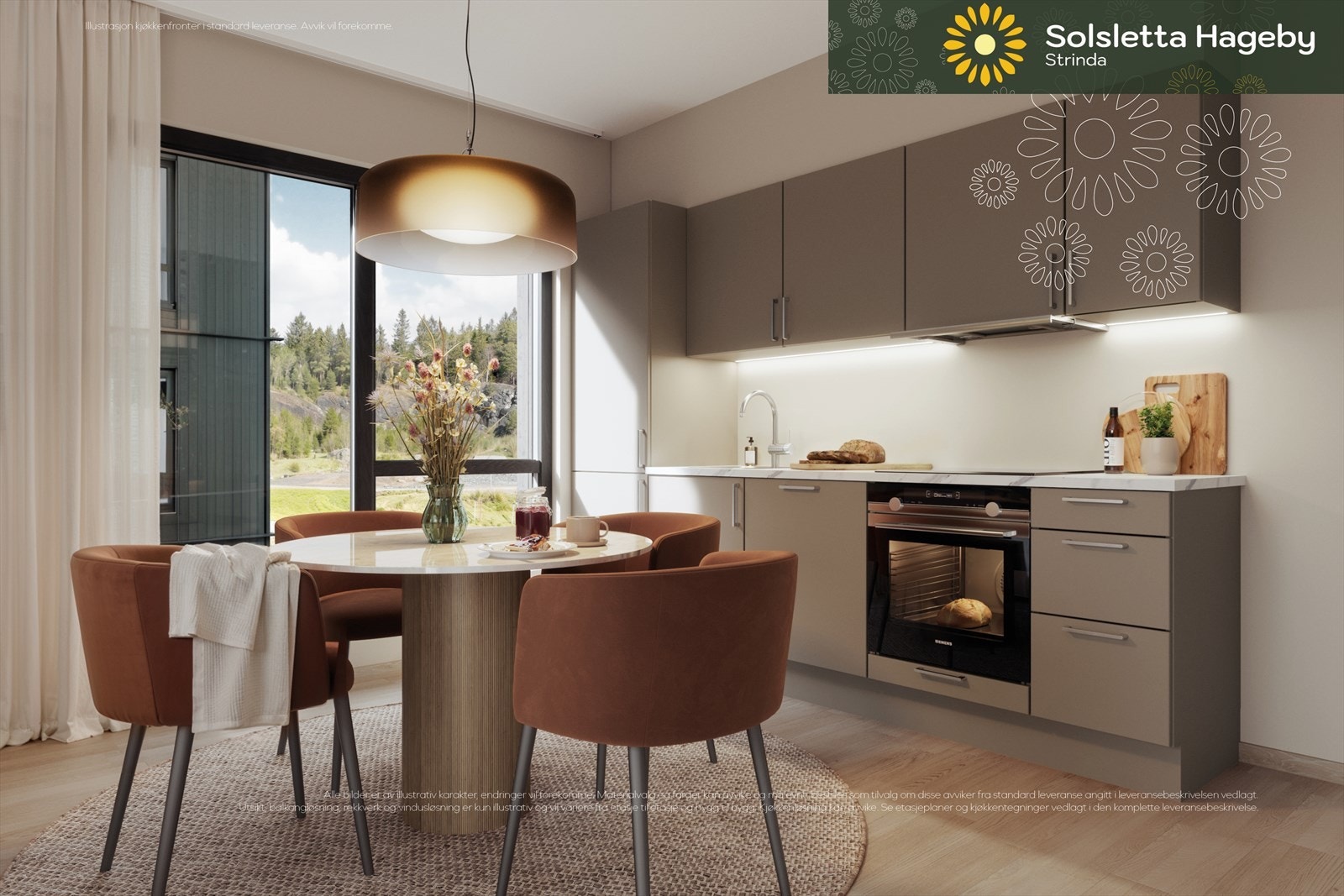 Delikat kjøkken fra HTH med integrerte hvitevarer fra Siemens. Se neste bilde for kjøkkentegninger til leiligheten Galleribilde