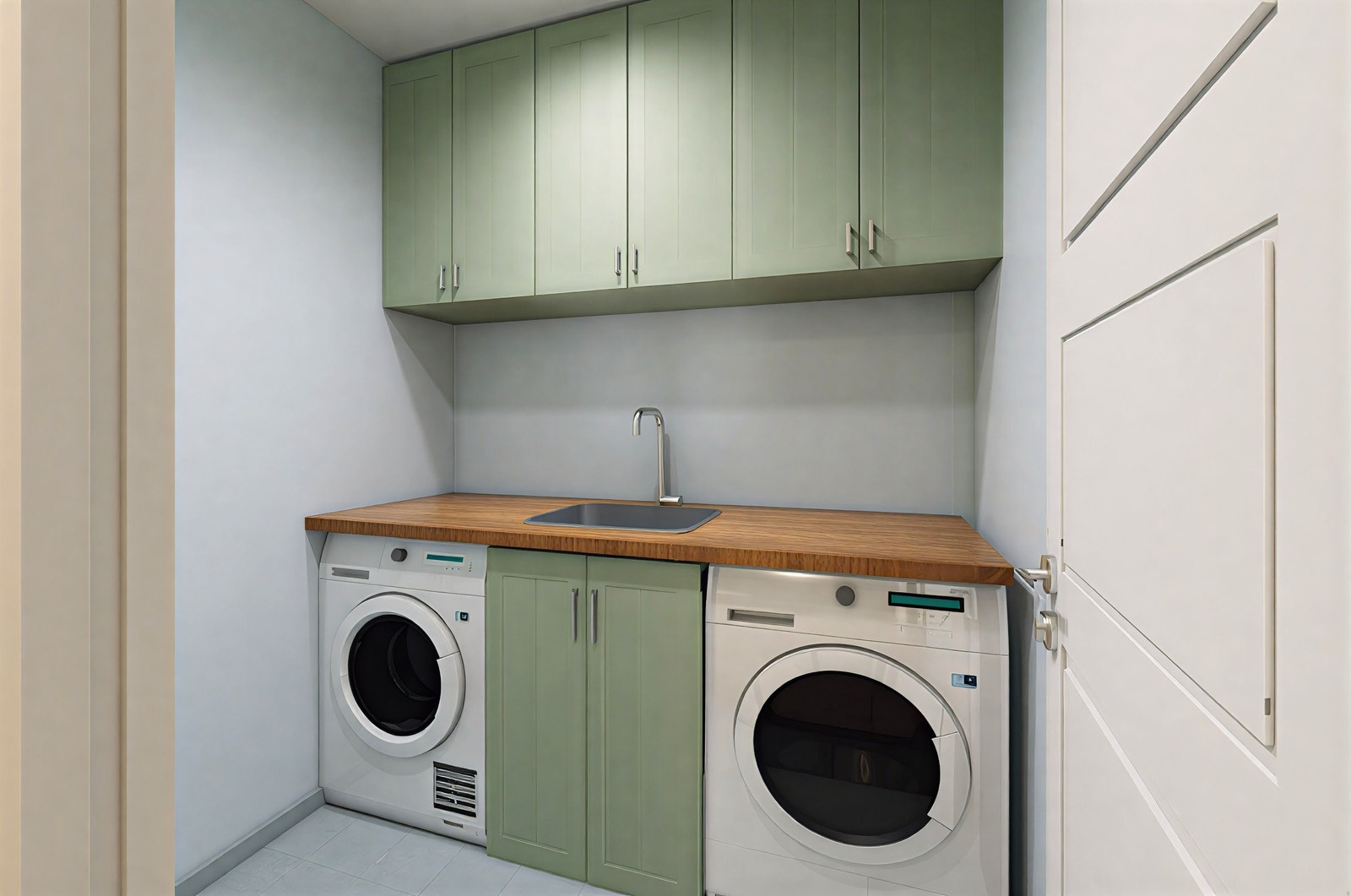 Illustrasjonsbildet viser hvordan vaskerommet kan se ut når det er ferdig pusset opp. Man kan velge andre materialer, produkter og innredning enn det som er vist. Se arbeidsbeskrivelser. Galleribilde