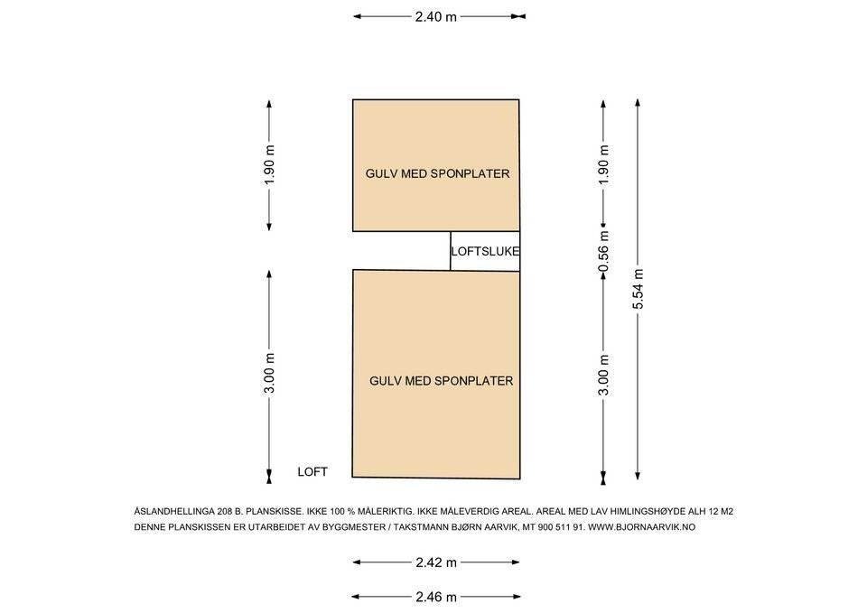 Plantegning Loft.
Loft kan brukes til oppbevaring og lager. Galleribilde