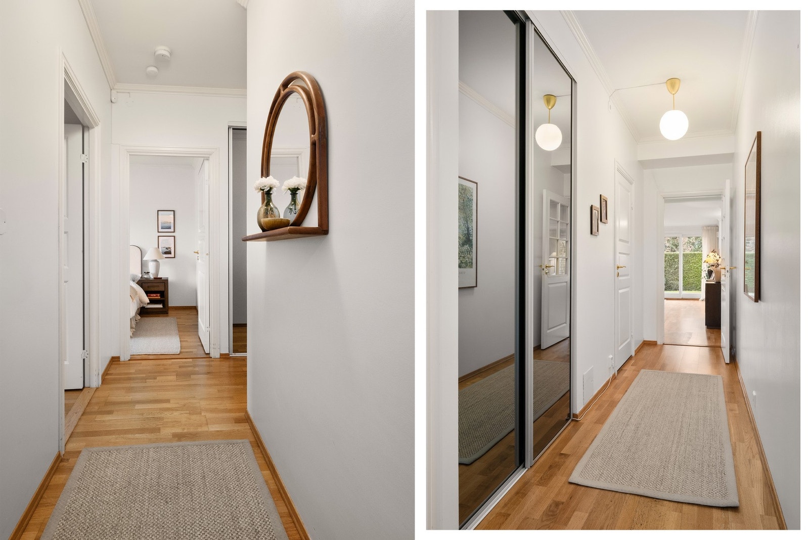 Lys og innbydende entré med skyvedørsgarderobe. Galleribilde