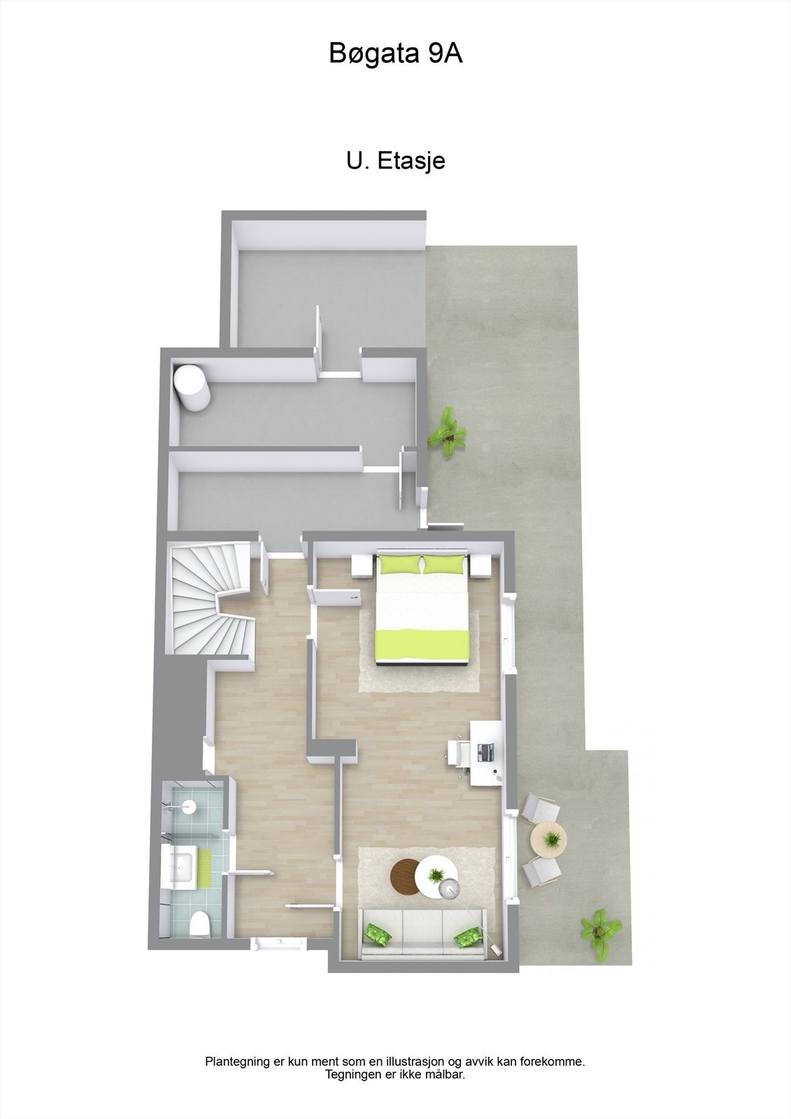 3 D plantegning underetasje Galleribilde