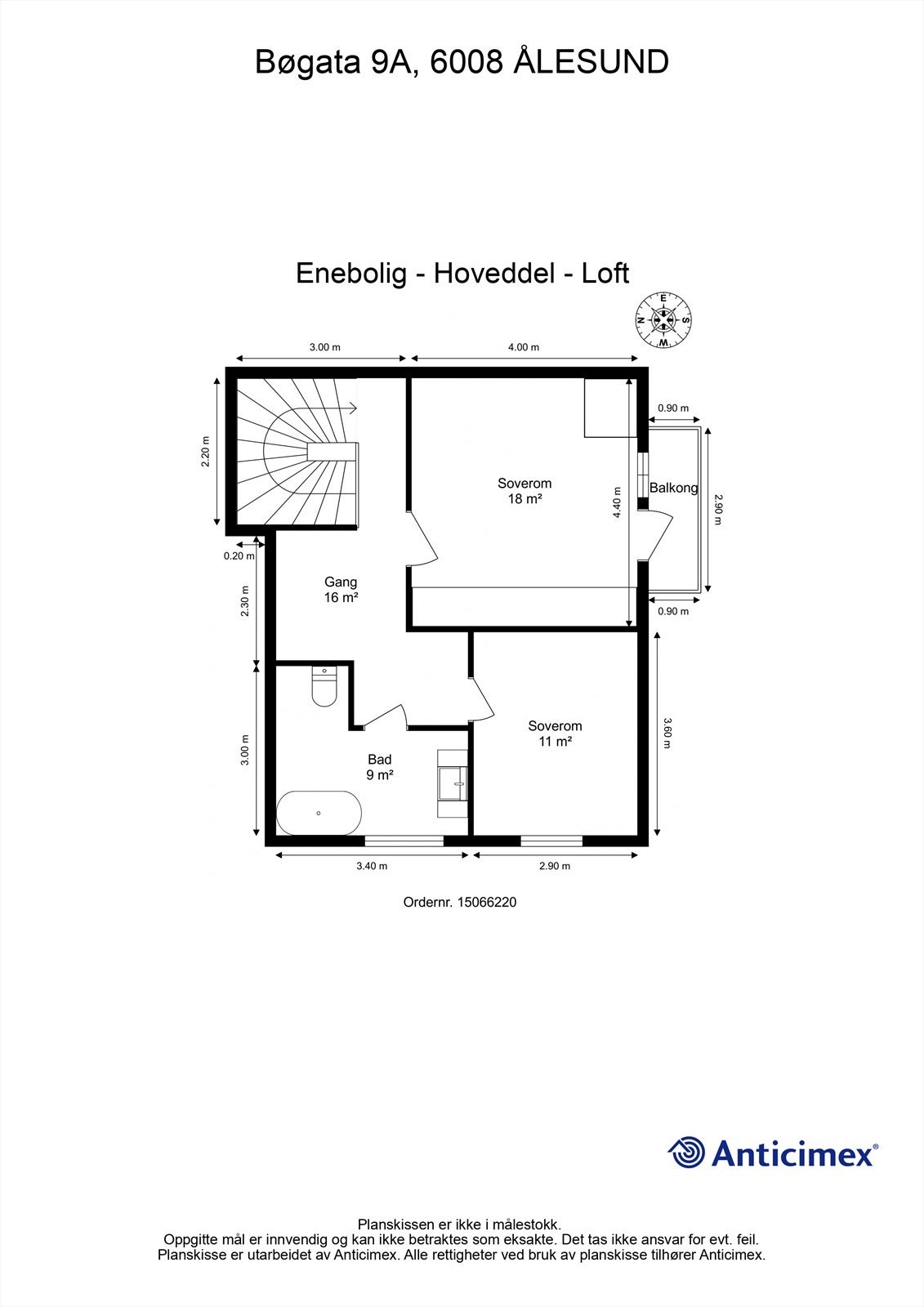 Målsatt plantegning hoveddel loft Galleribilde