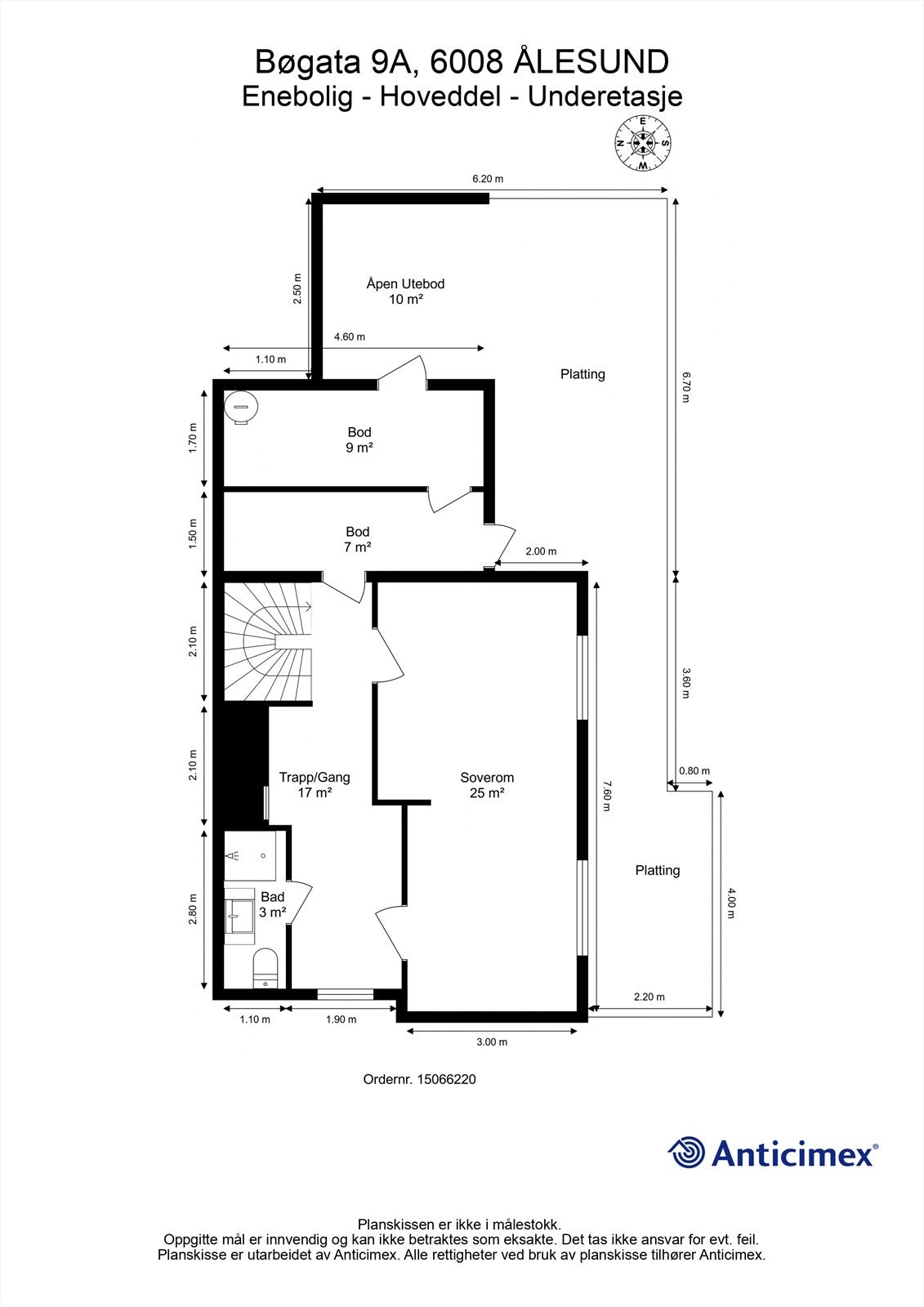 Målsatt plantegning underetasje Galleribilde